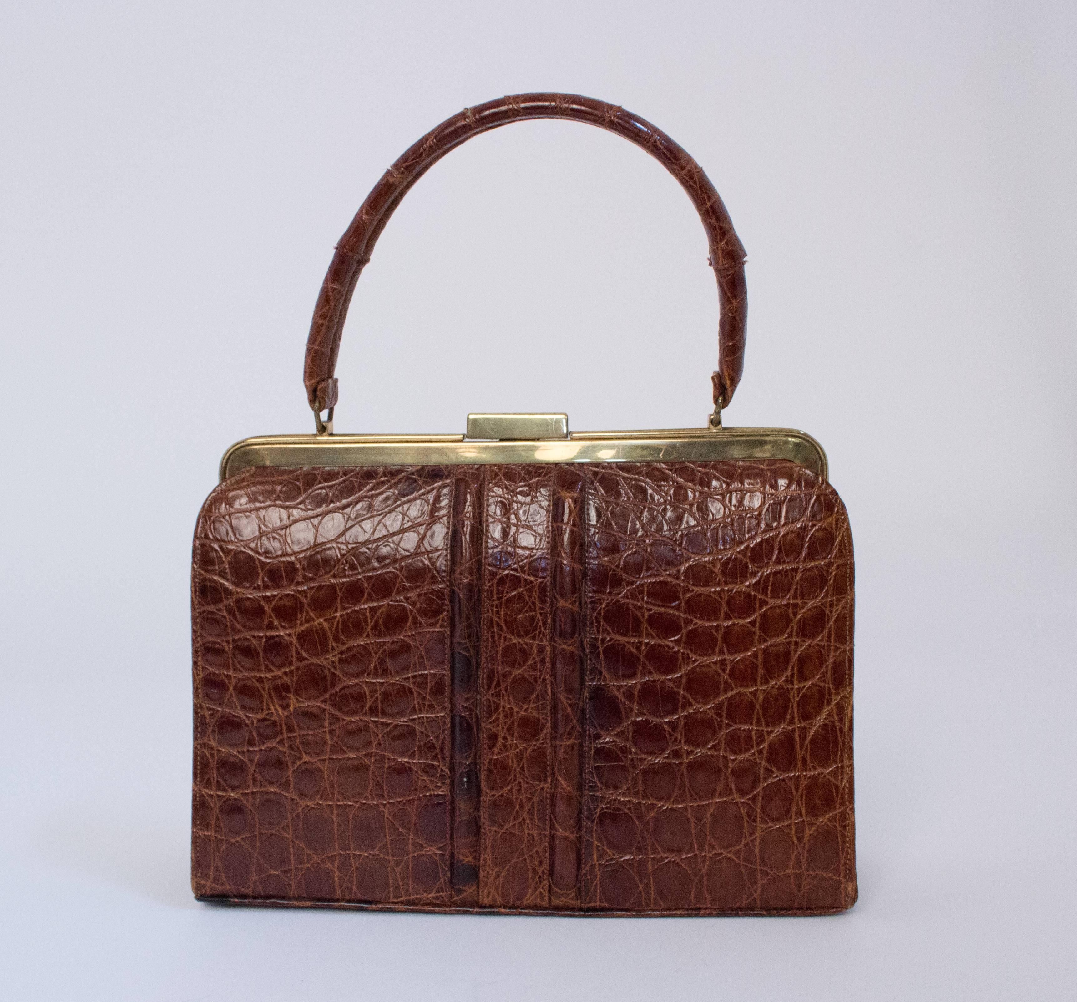 Brown 60s Alligator Handbag 