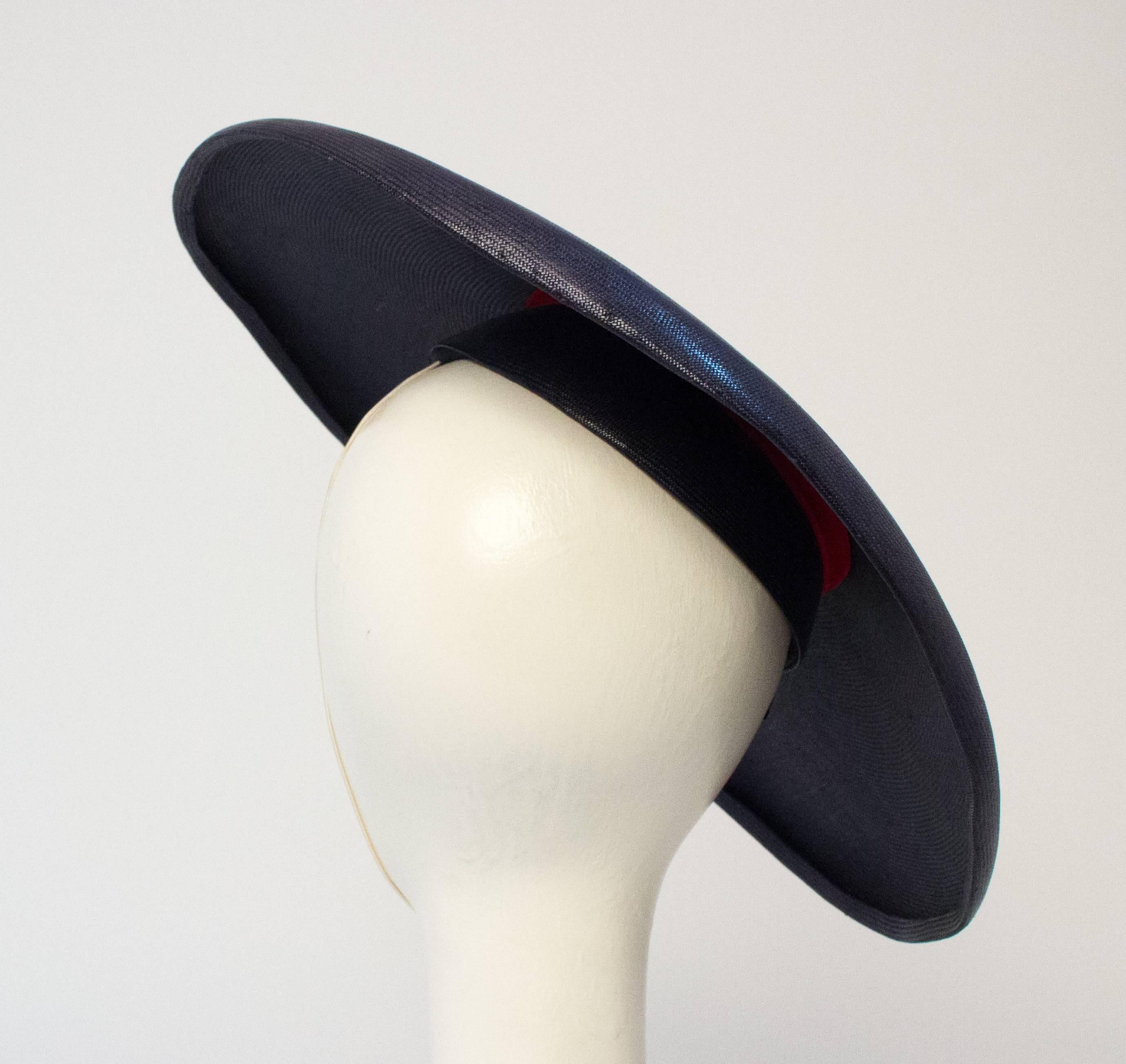 Gray 50s Navy Blue Woven Straw Wide Brim Hat with Fruit Adornment 