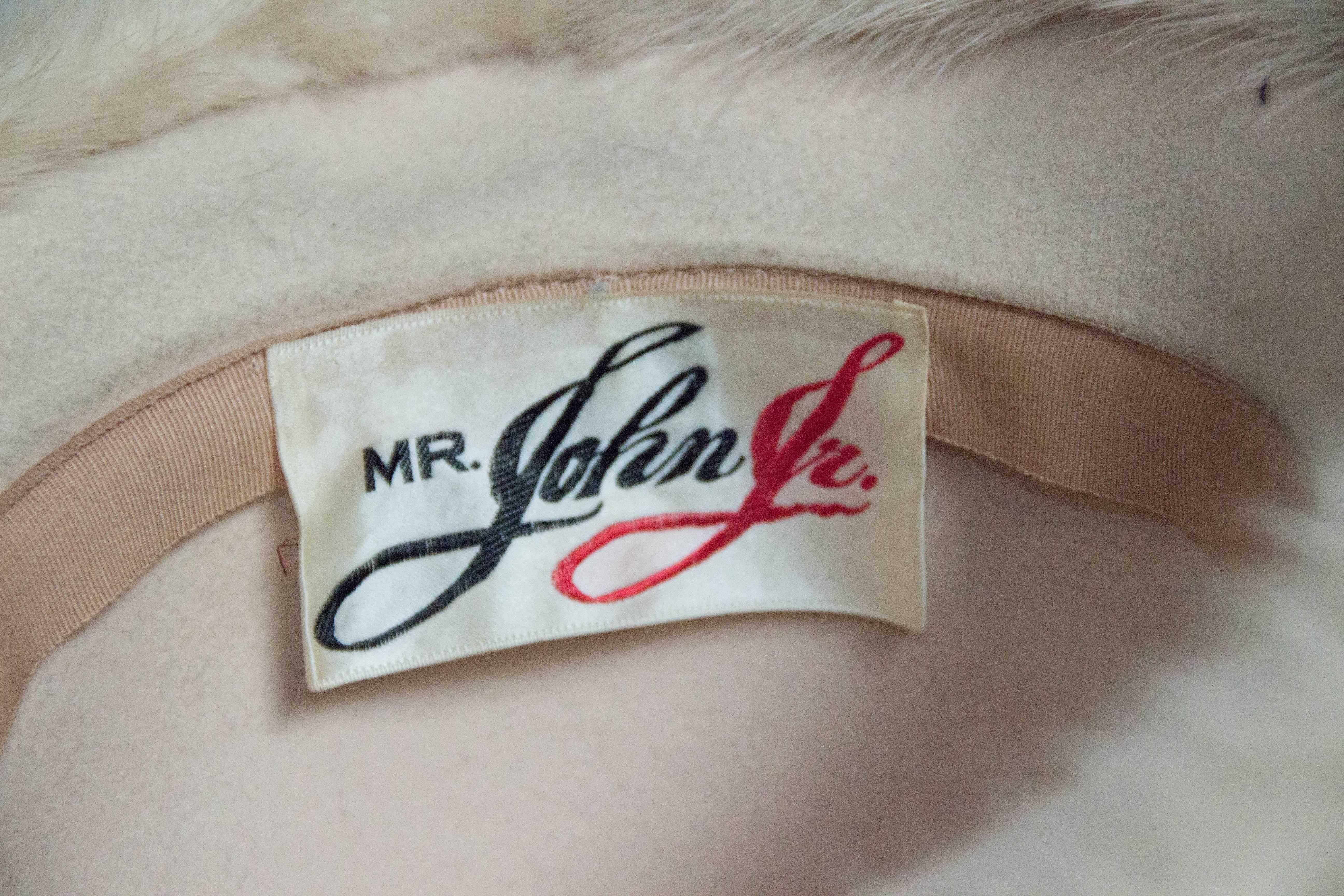 Women's 60s Mr. John Cream Felt Hat with Mink Trim 