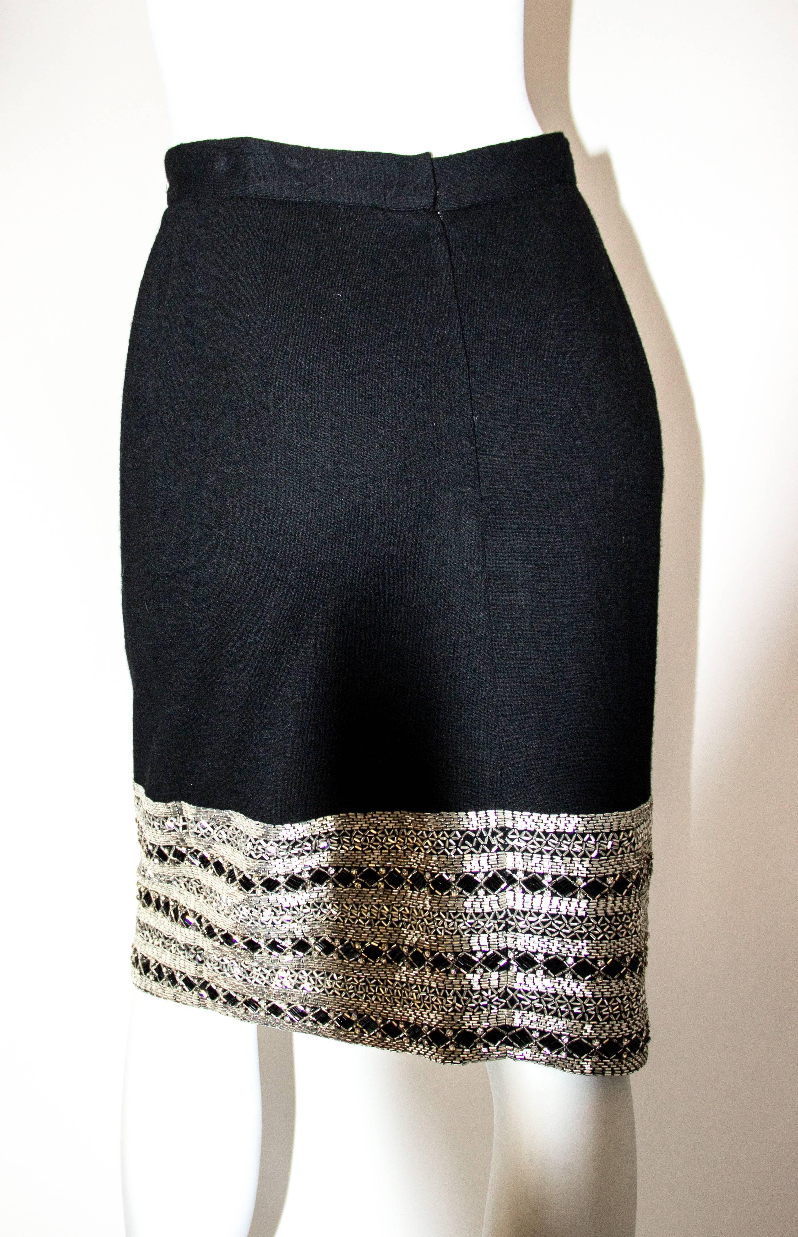80s C. Randall Brooks Black Pencil Skirt with Silver beading and Rhinestones  In Good Condition For Sale In San Francisco, CA