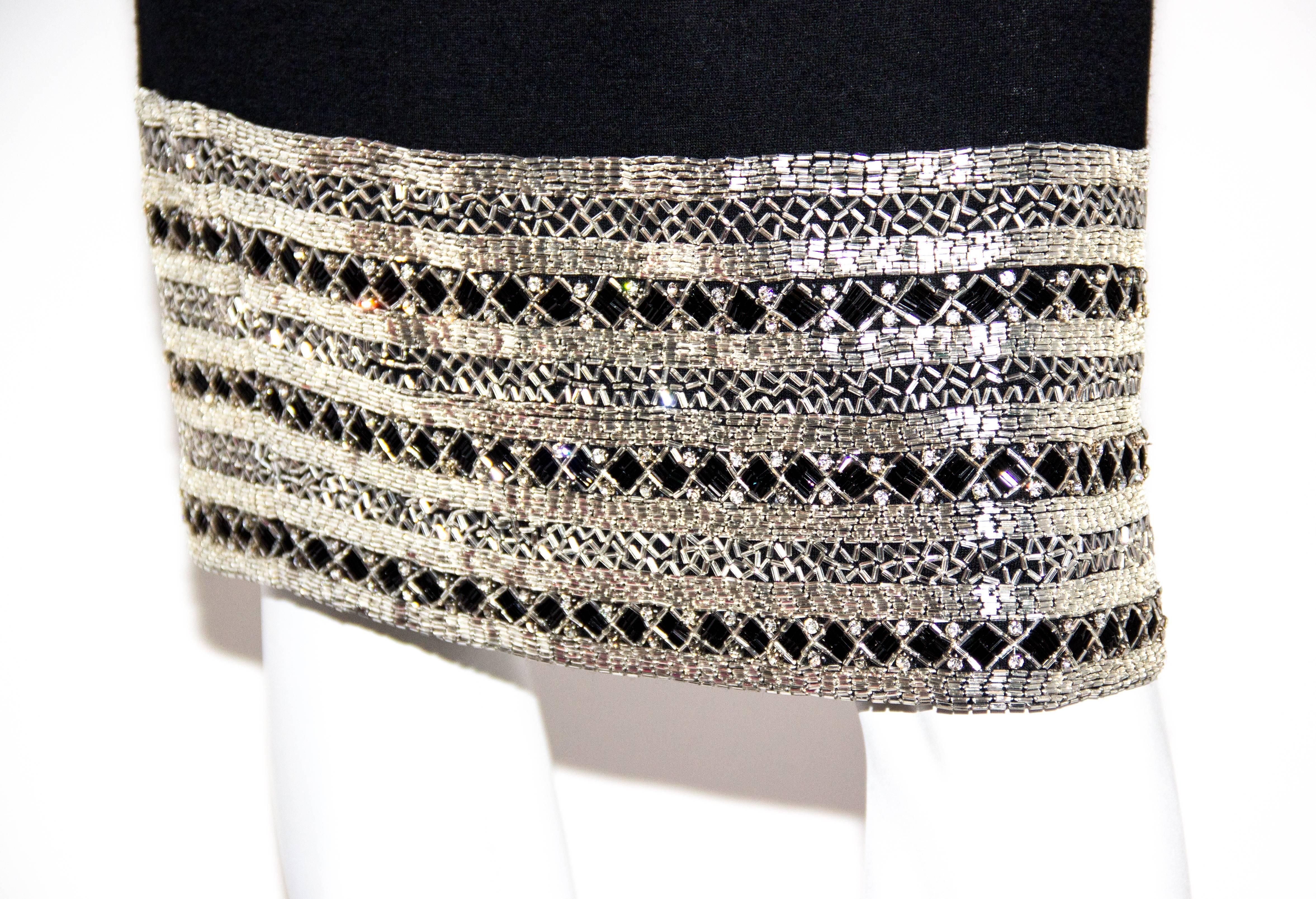 Women's 80s C. Randall Brooks Black Pencil Skirt with Silver beading and Rhinestones  For Sale