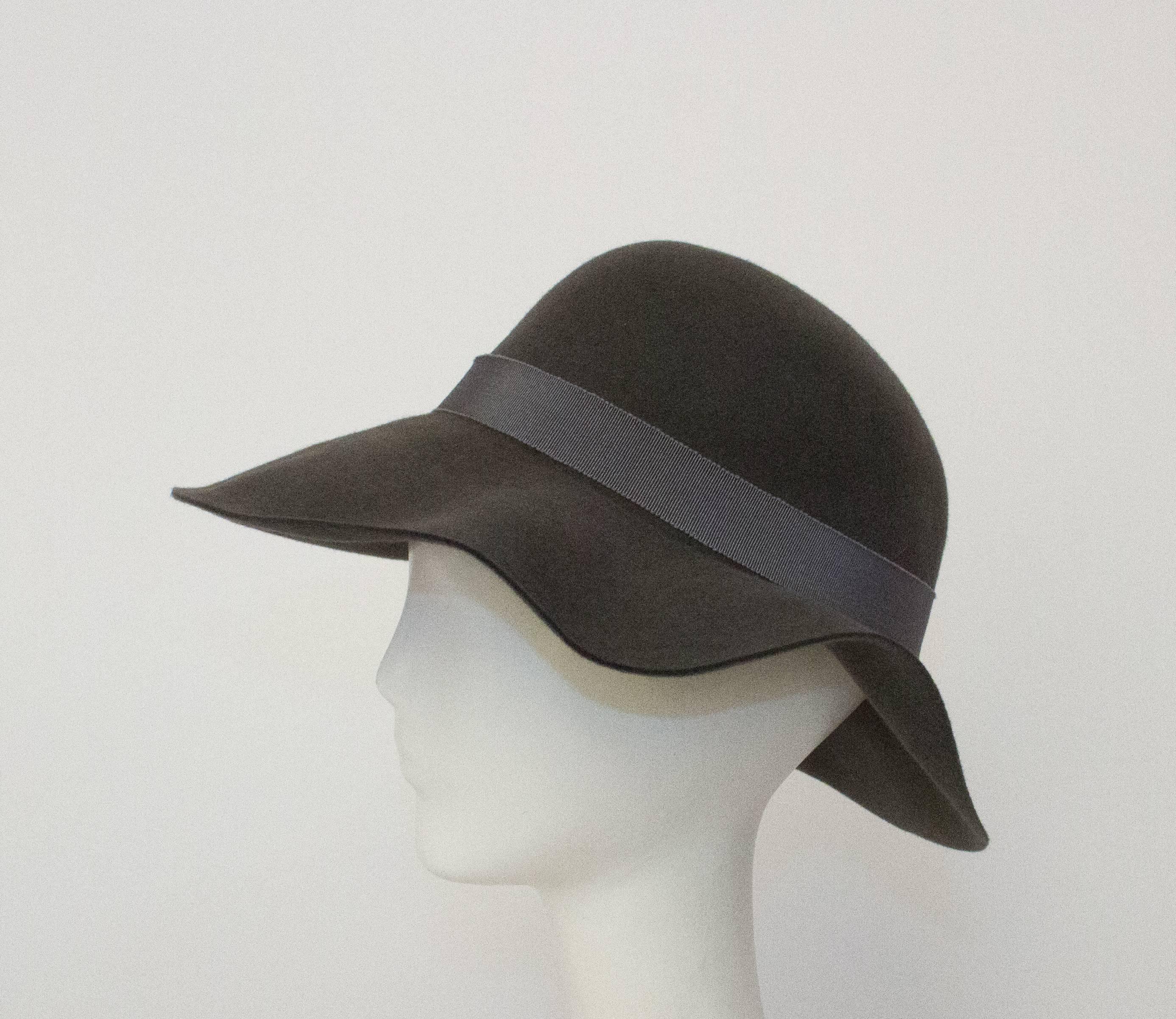 Black 80s Giorgio Armani Grey Felt Floppy Hat 