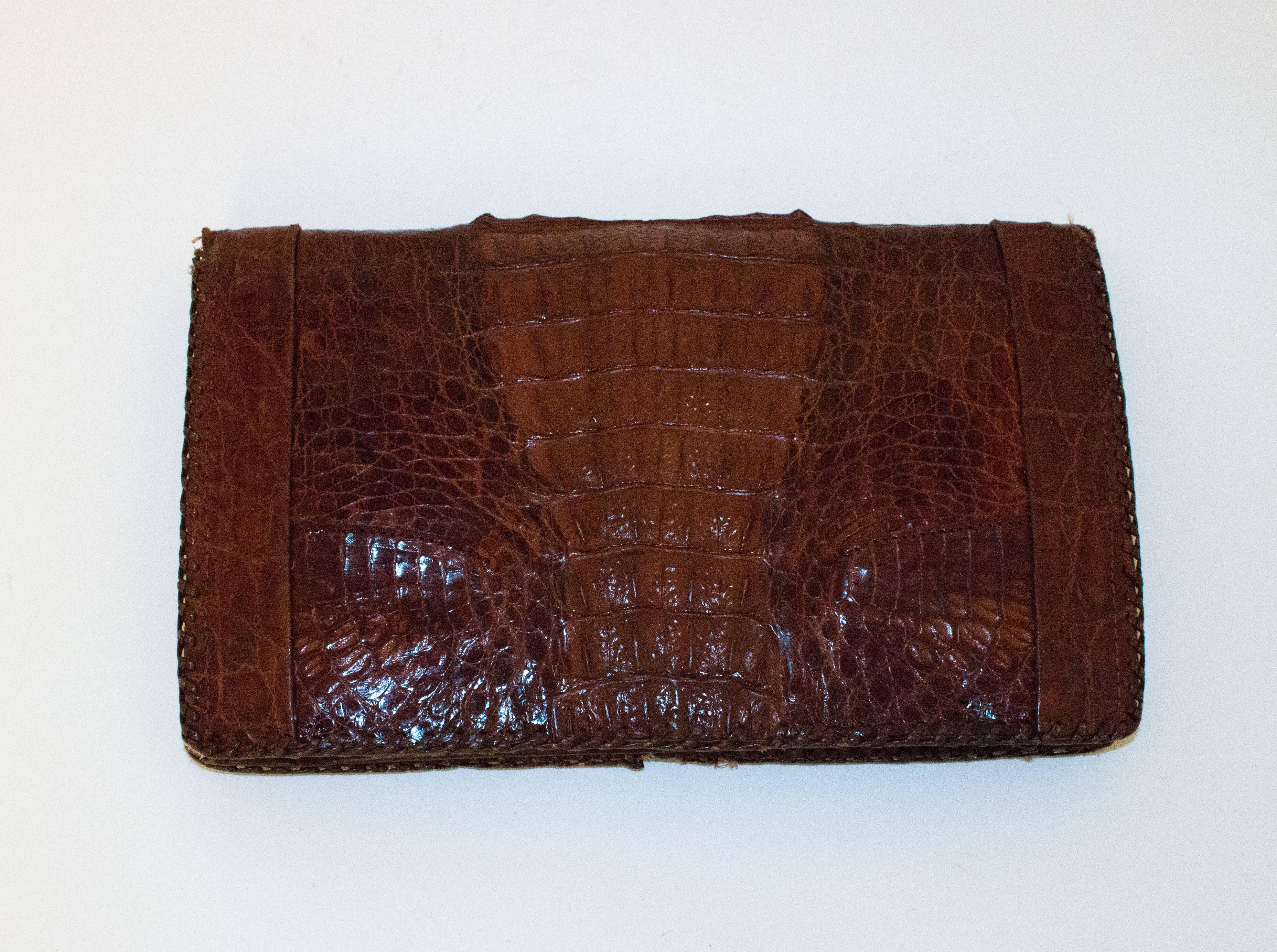 Black 30s Sienna Brown Hornback Crocodile Clutch