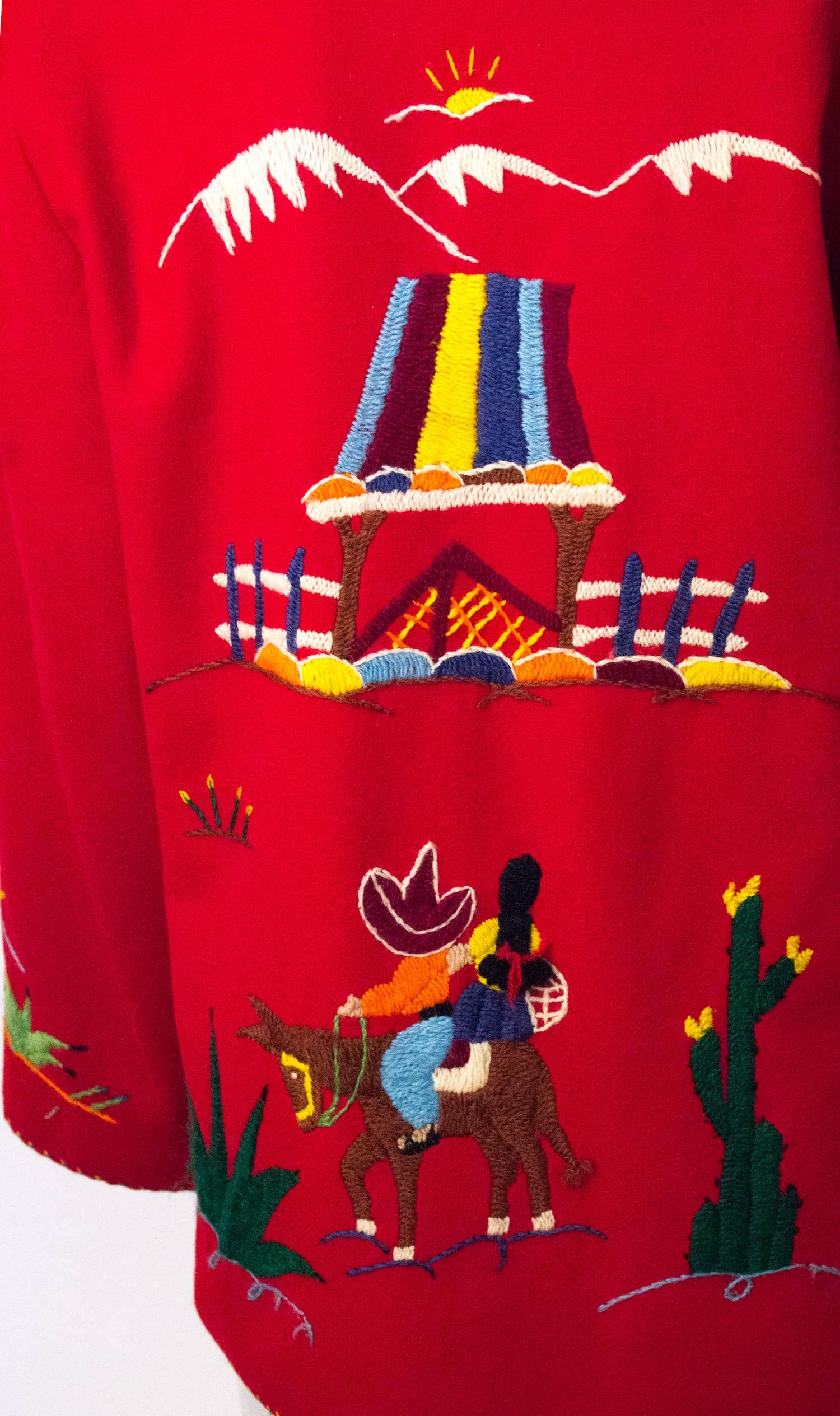 50s Red Wool Embroidered Souvenir Jacket  In Good Condition In San Francisco, CA