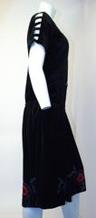 20s Black Velvet Drop Waist Dress with Floral Beadwork