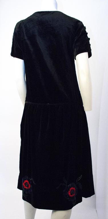 20s Black Velvet Drop Waist Dress with Floral Beadwork For Sale at 1stDibs  | black drop waist dress, 1930s drop waist dress, drop waist velvet dress