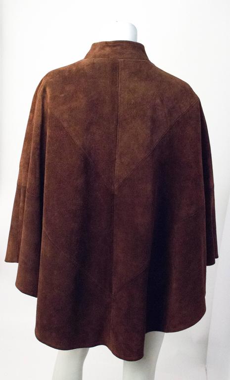 Black 70s Suede Cape with Embroidered Flowers  For Sale