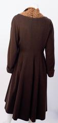 30s Brown Wool Princess Coat with Lamb Fur Embellishment
