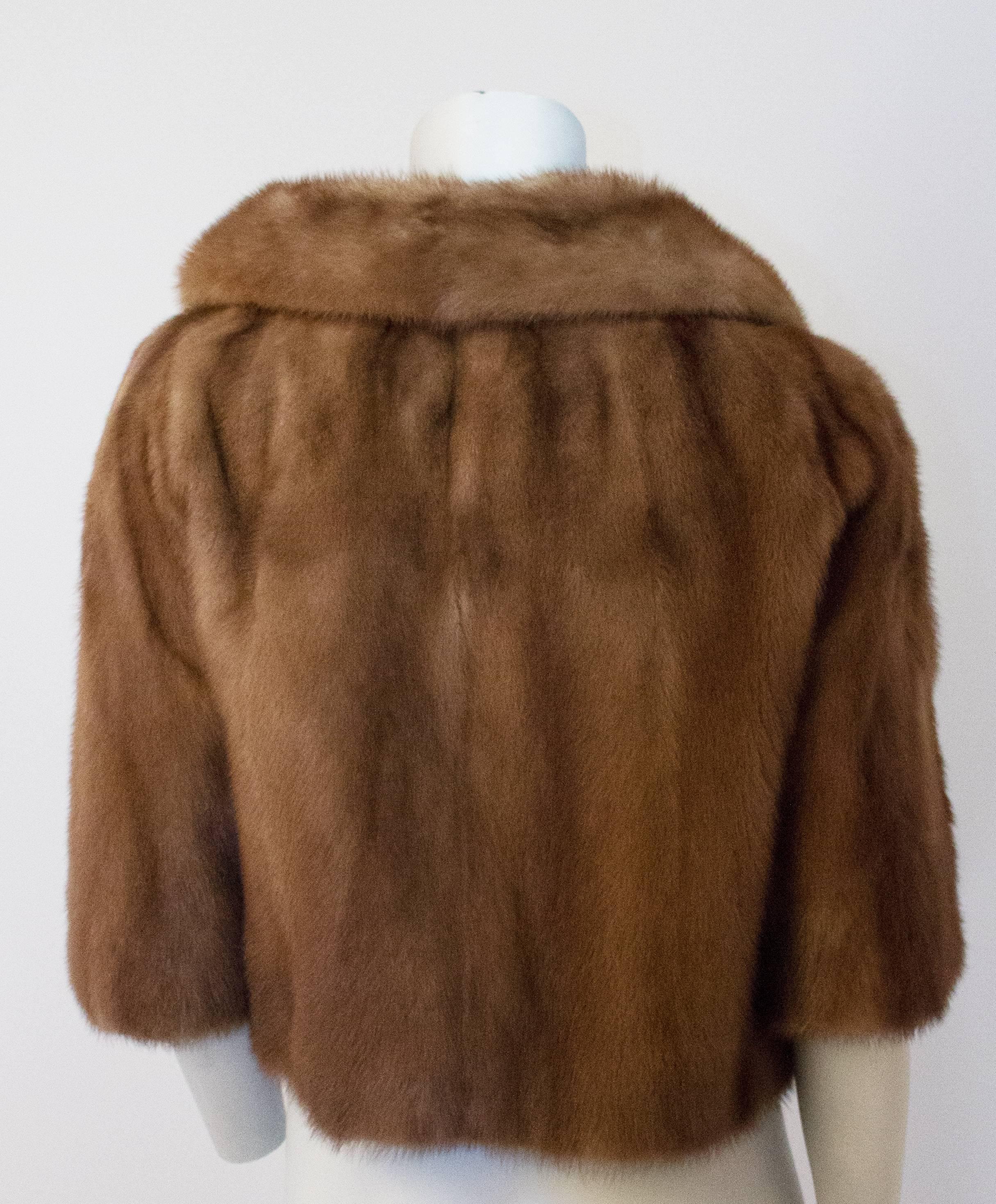 1950's Champagne mink cropped jacket with silk lining and pockets.