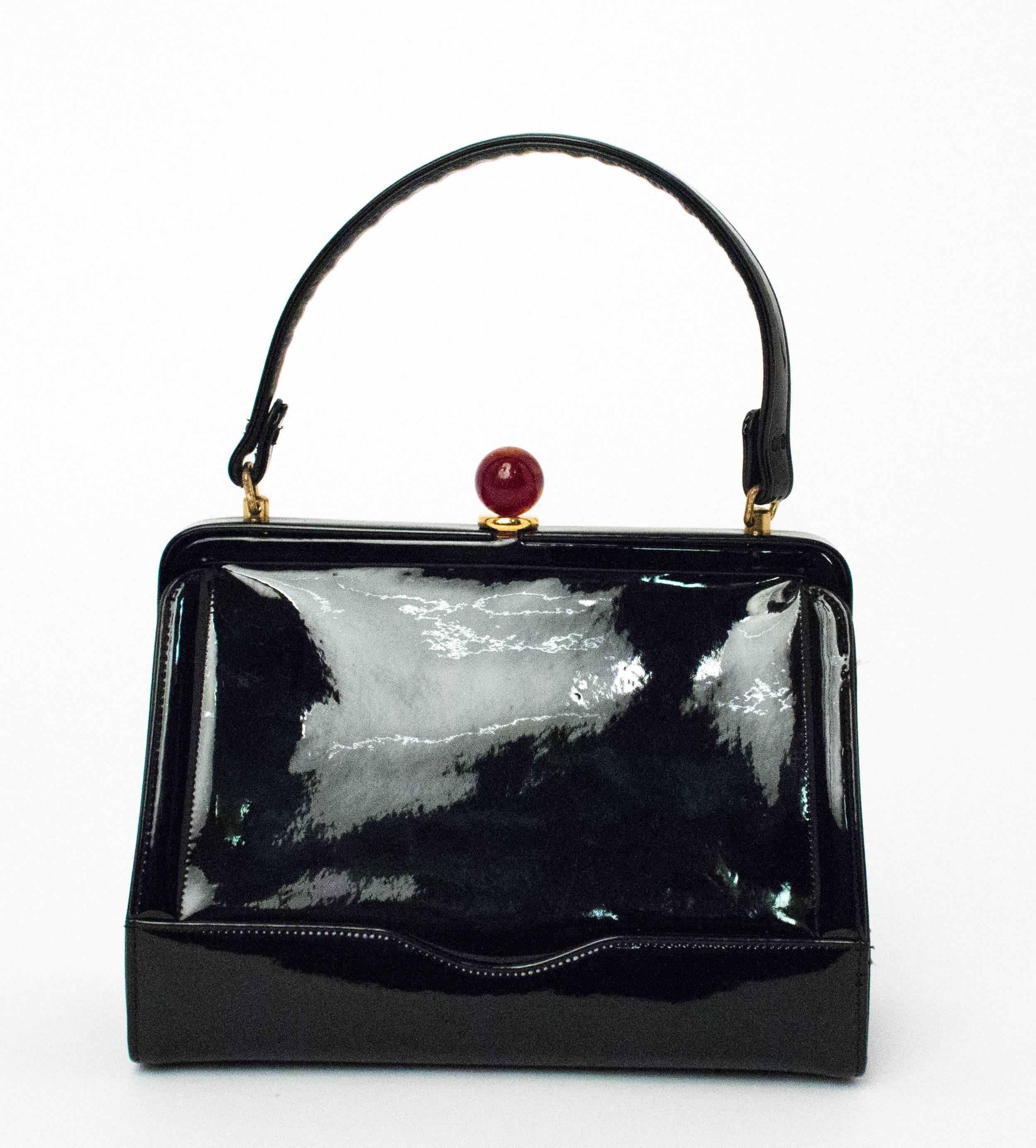 50s Coblentz Original black handbag with bakelite clasp. Original mirror, and coin purse included. 