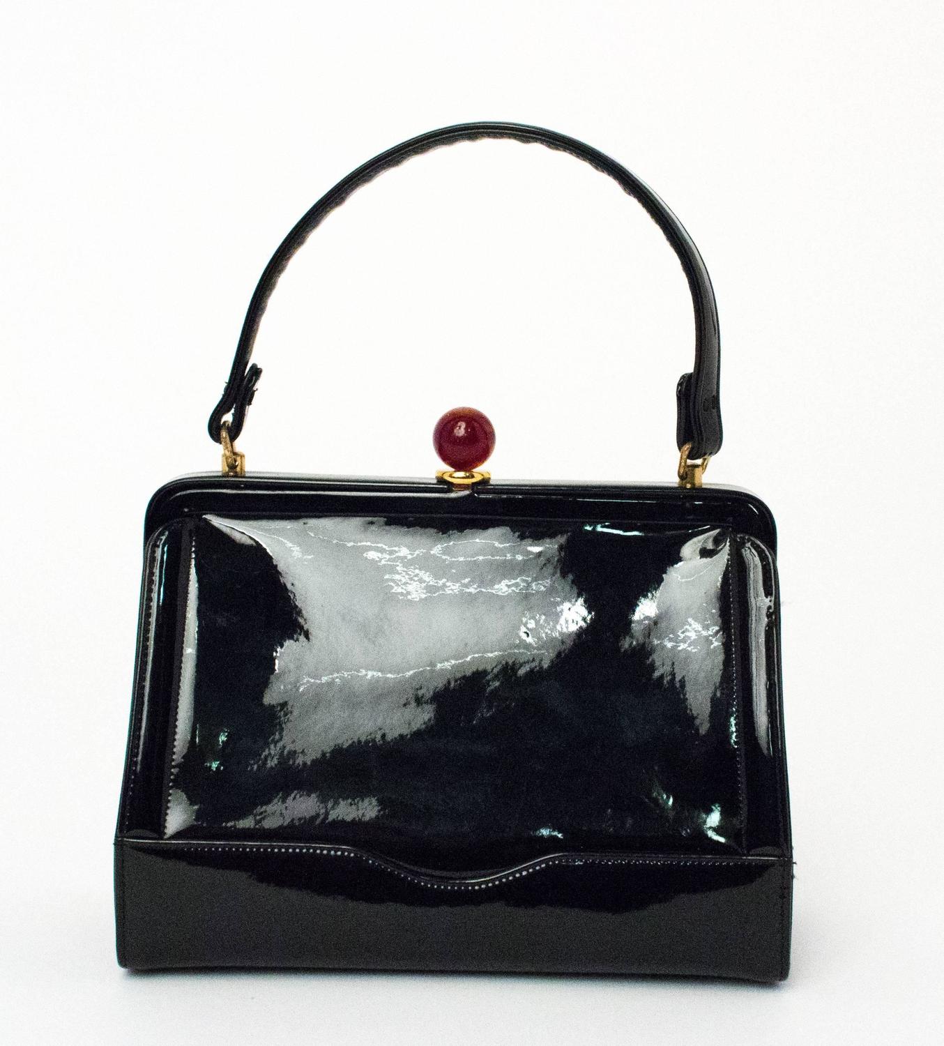 50s Coblentz Black Patent Leather Handbag For Sale at 1stdibs