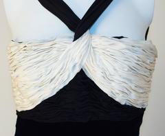 80s Valentino Black Velvet Column Gown with Rouched Cream Bodice