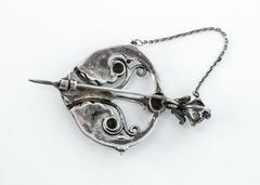 40s Onyx, Marcasite and Sterling Silver Brooch Pendant