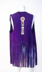 60s Purple Suede Fringe Vest with Beaded Fringe