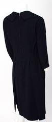 50s Black Wool V Neck 3/4 Sleeve Fitted Dress