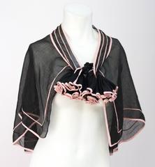 30s Black Silk Voile Capelet with Pink Trim