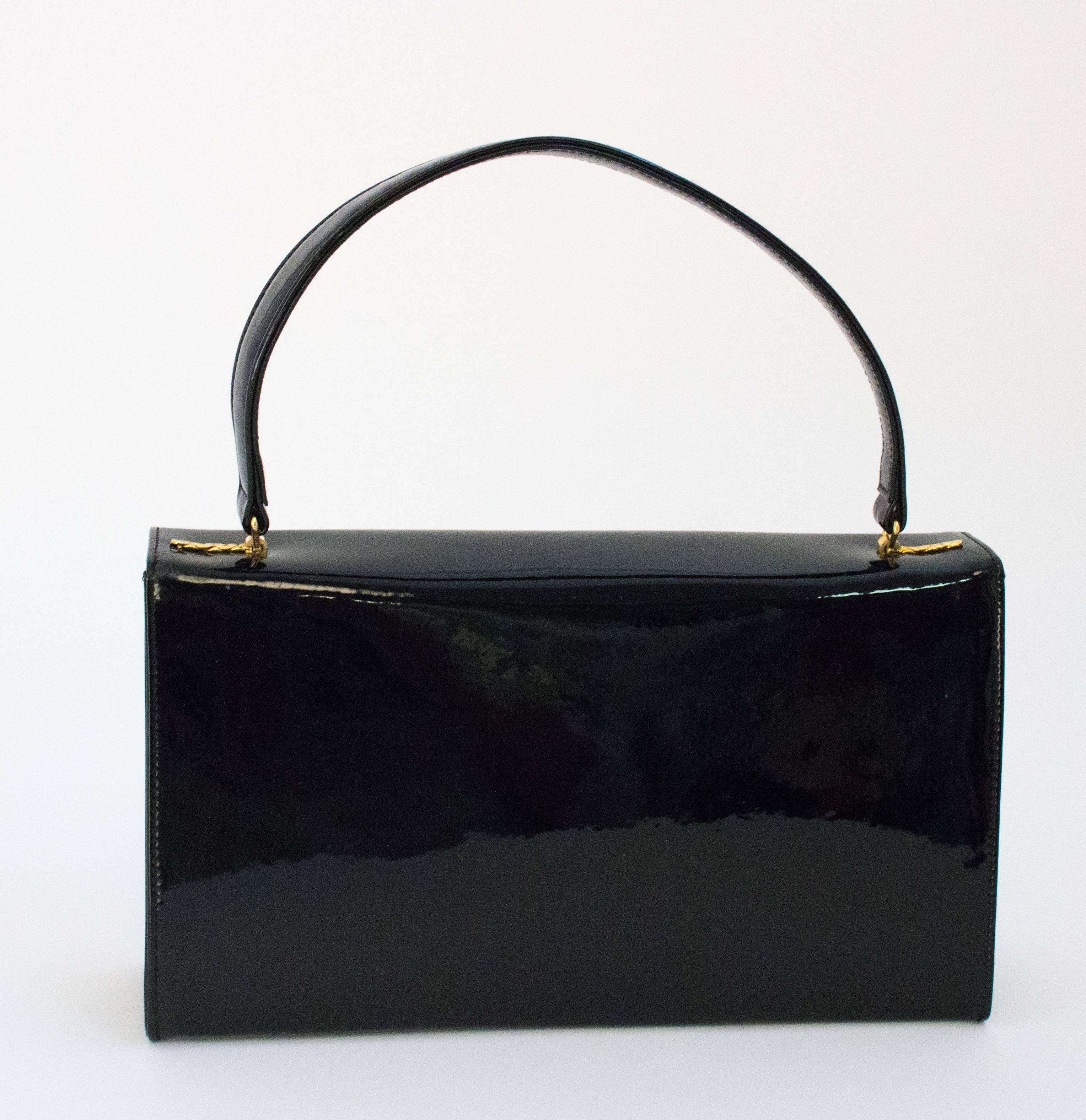 50s Black Patent Leather Handbag  1