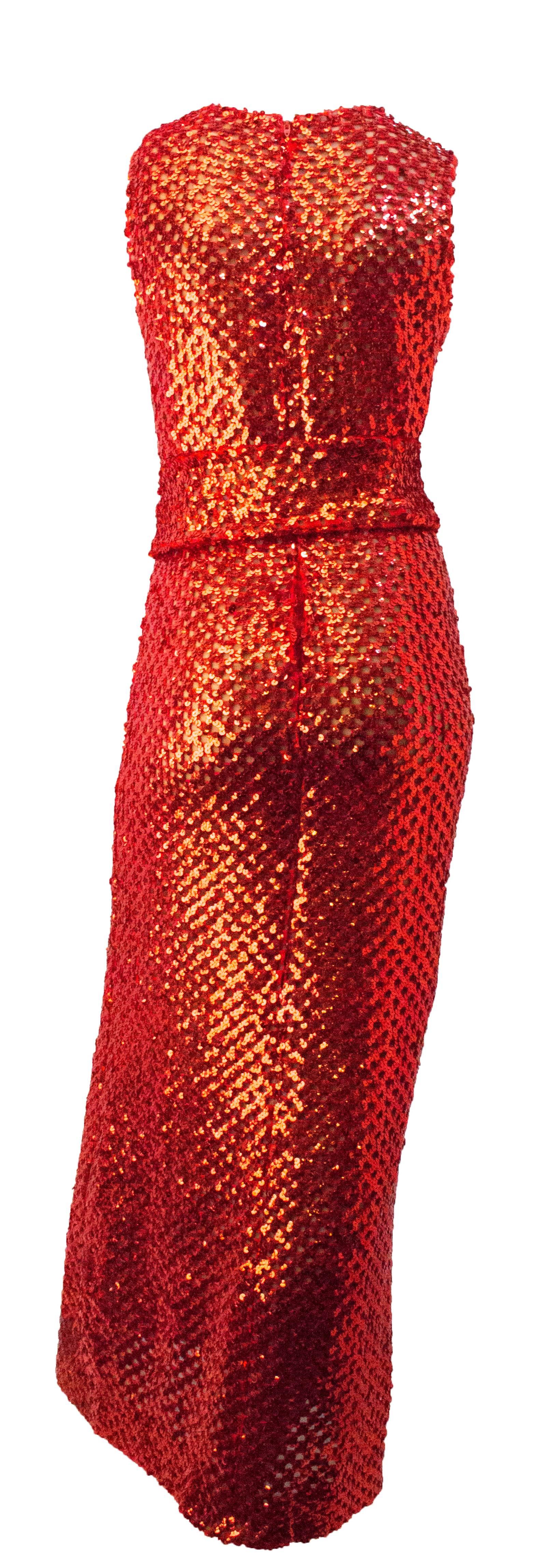 Rouge Robe de soirée à paillettes rouges des années 70 en vente