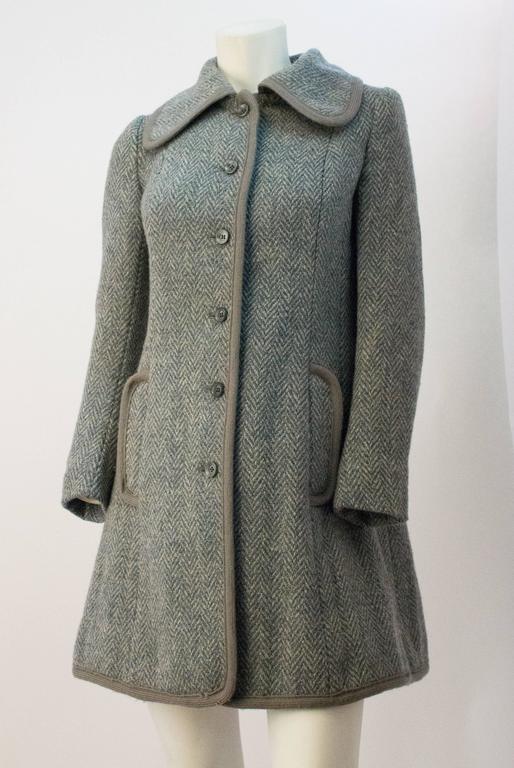 60s Jaeger Blue and Grey Herringbone Coat at 1stDibs