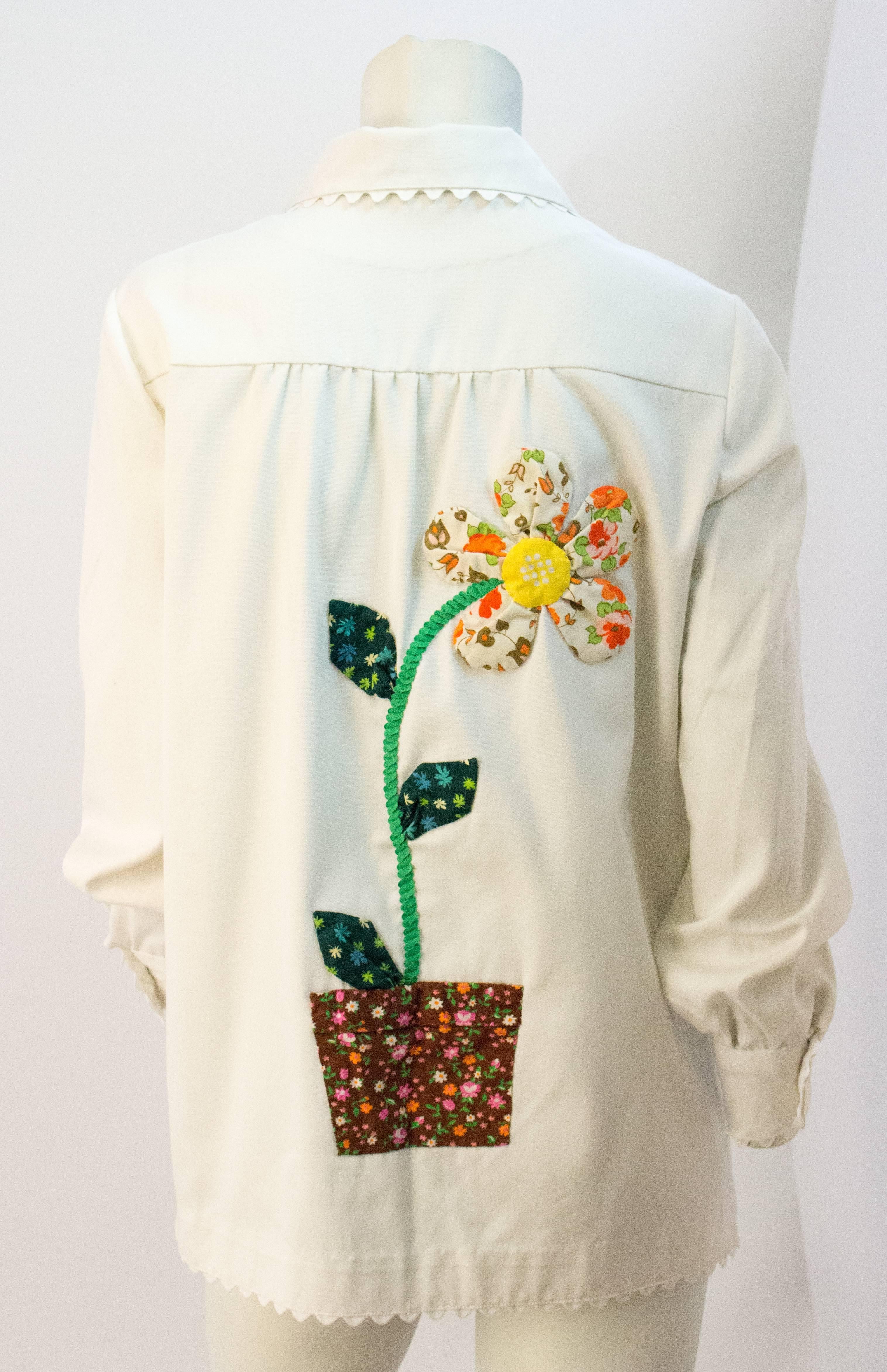 Beige 60s Handmade Flower Patchwork Shirt