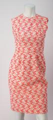 50s Carnation Pink Embroidered Cotton Eyelet Sheath Dress with Matching Bolero