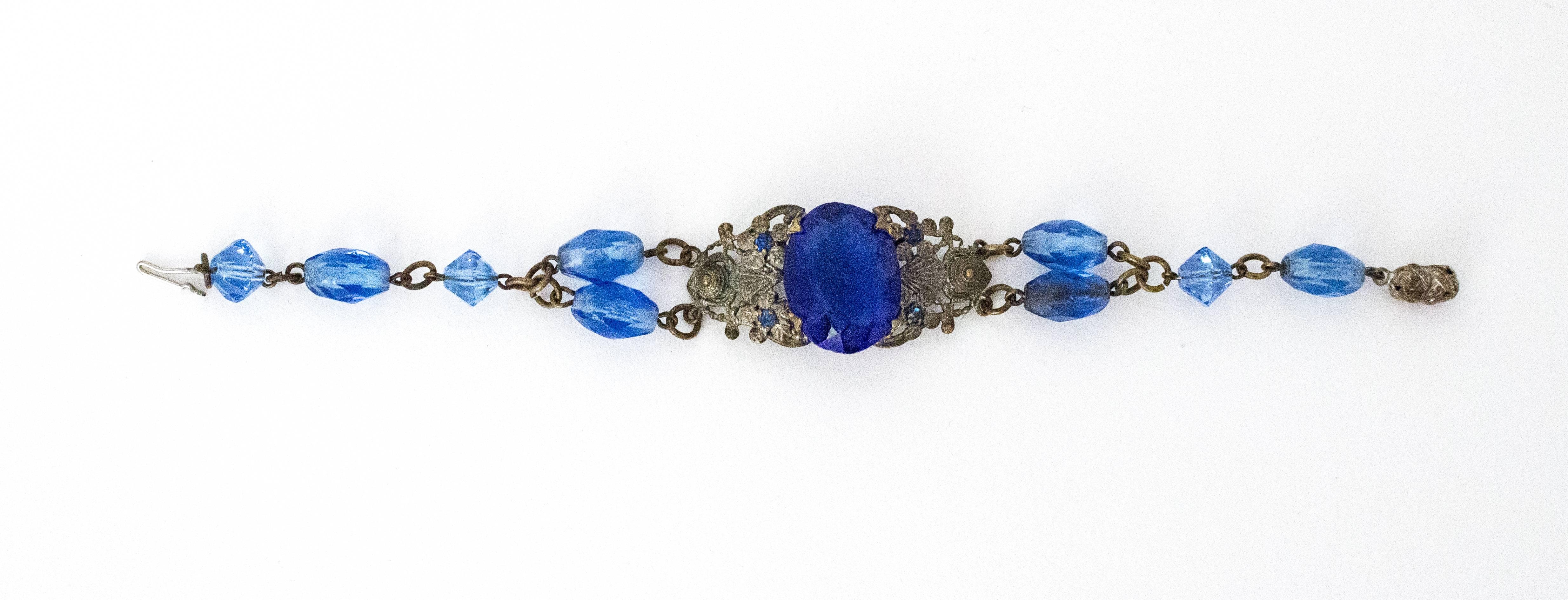20s Blue Glass Art Nouveau Bracelet  In Good Condition In San Francisco, CA