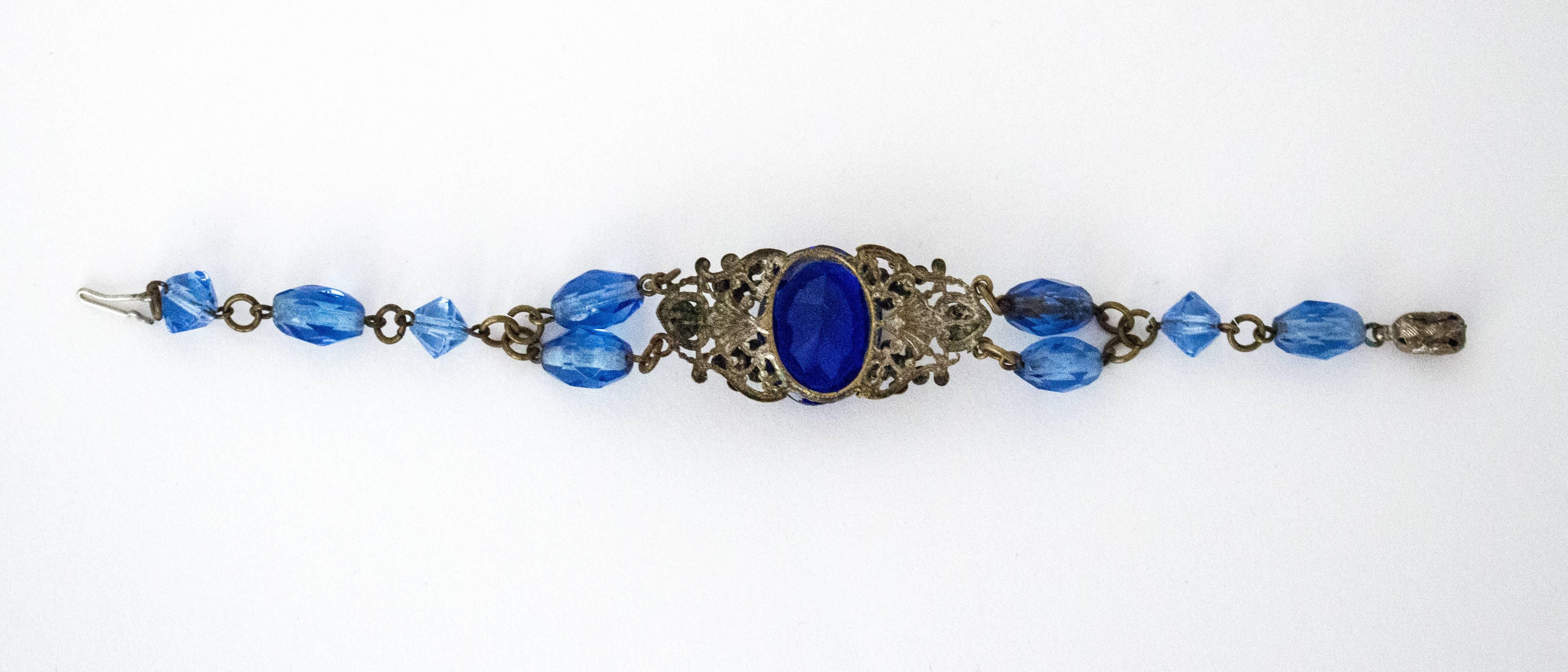 20s Blue Glass Art Nouveau Bracelet  1