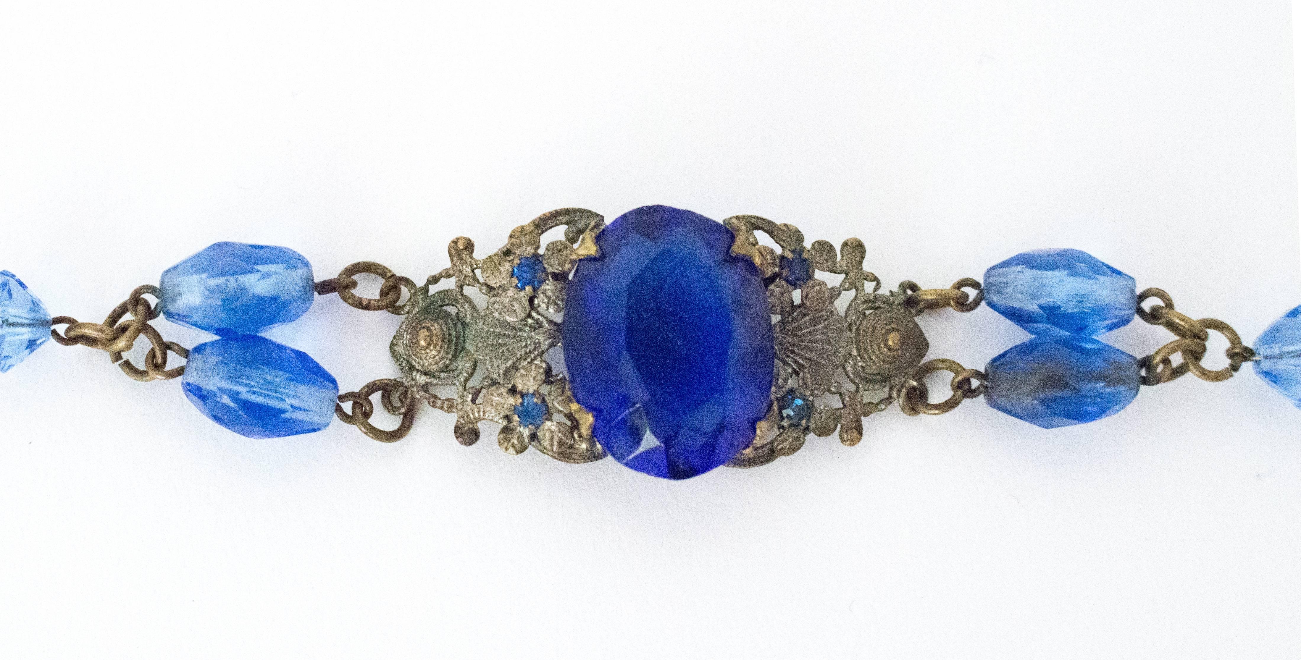 Women's or Men's 20s Blue Glass Art Nouveau Bracelet 