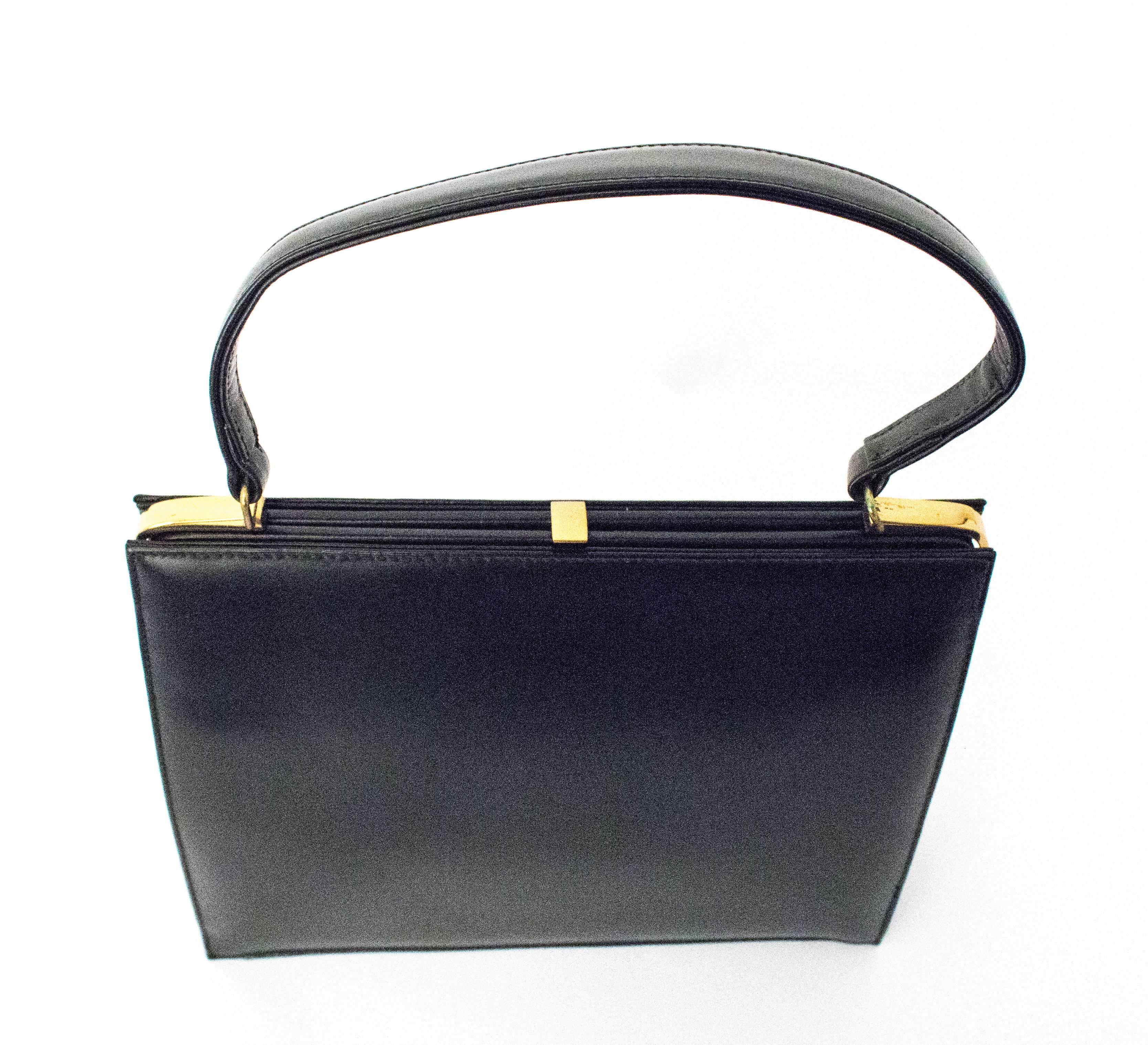 50s Dofan Black Leather Handbag at 1stDibs