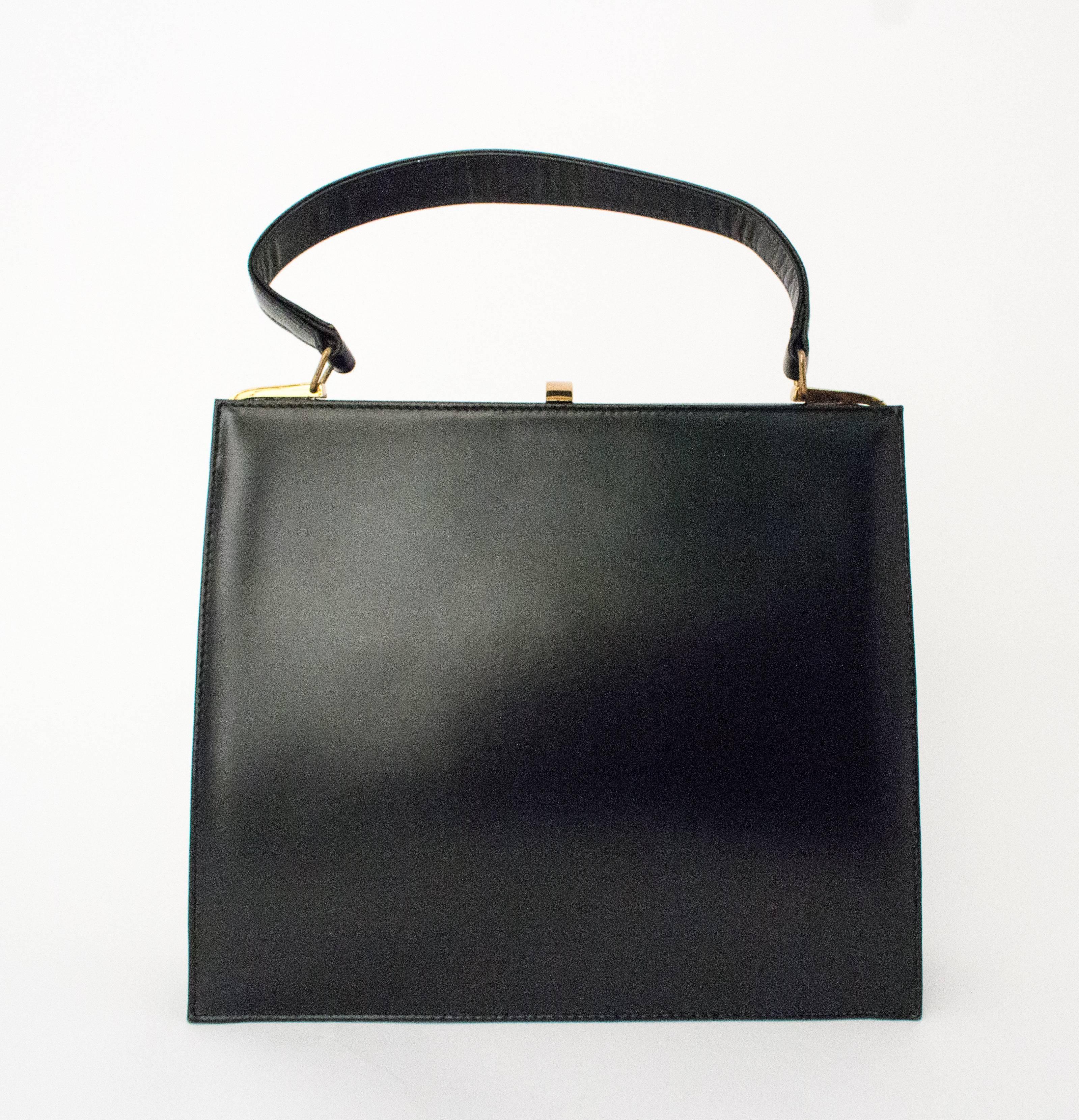 50s Dofan Black Leather Handbag 1