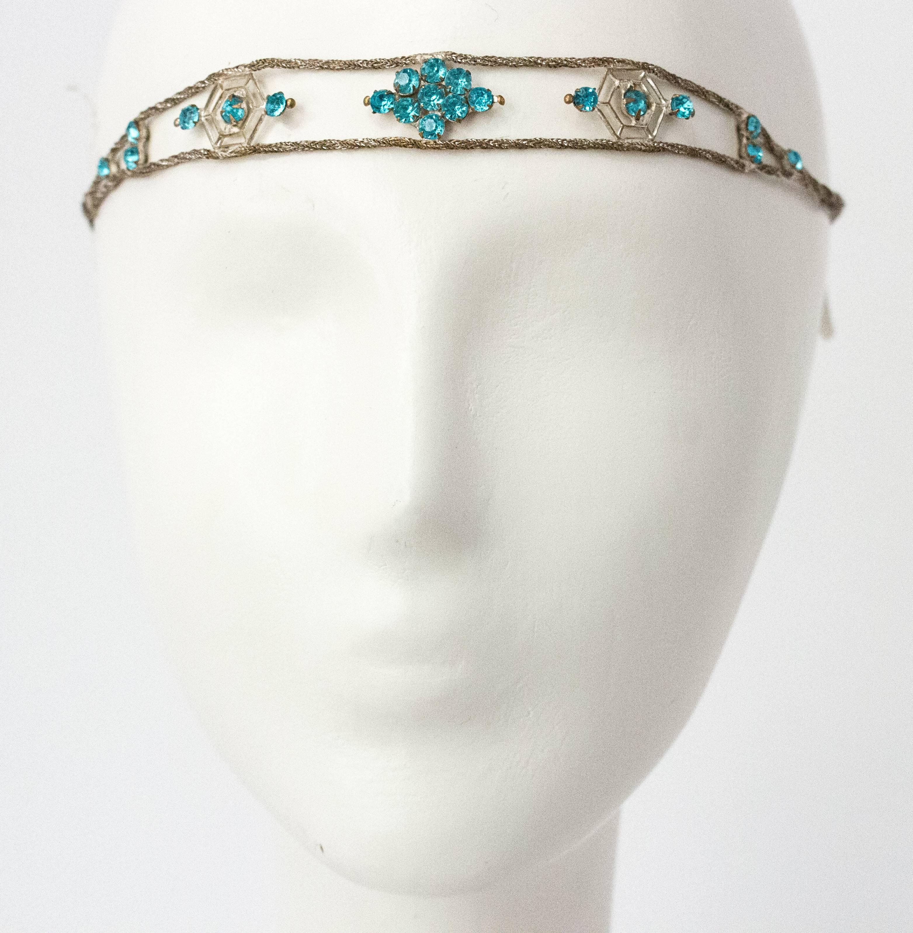 20s headpiece has gold and Silver lamé braided ribbon which ties in the back so it is completely adjustable