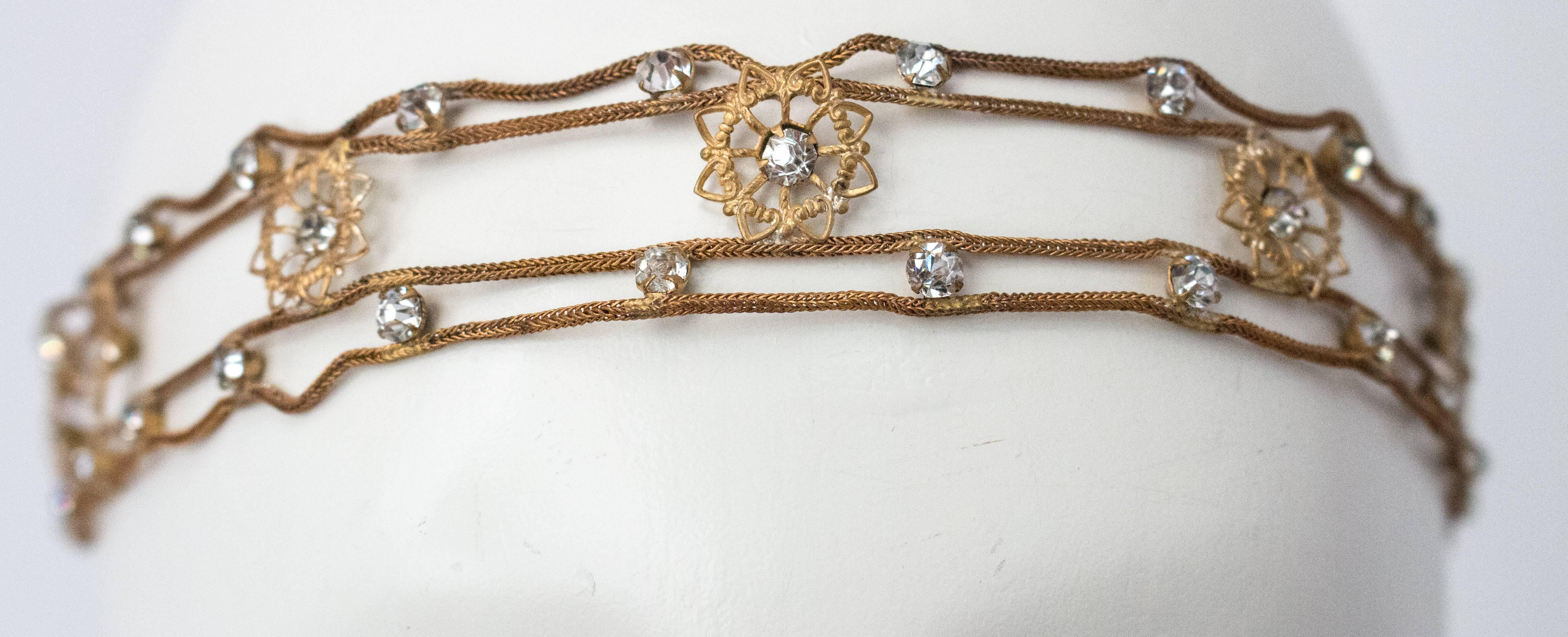 20s Flapper Headband Crystal Gold Lamé  In Excellent Condition In San Francisco, CA