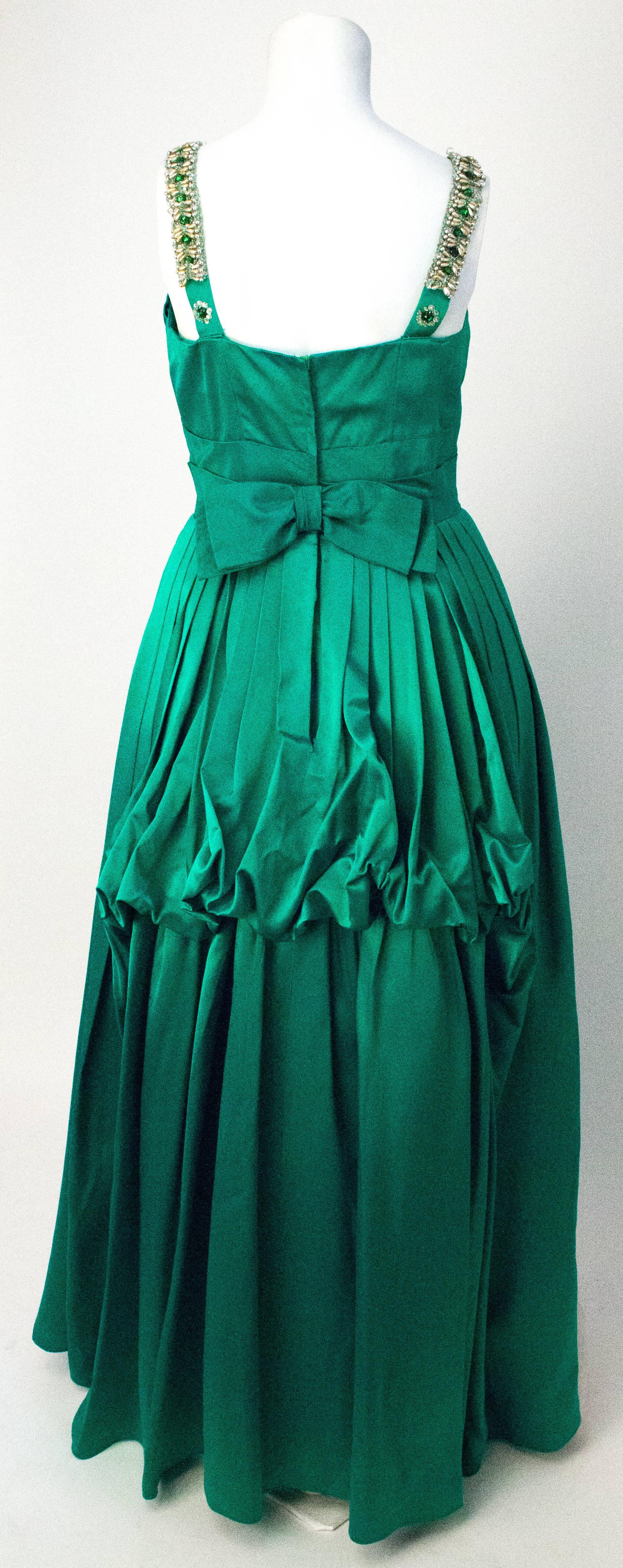 emerald green satin dress