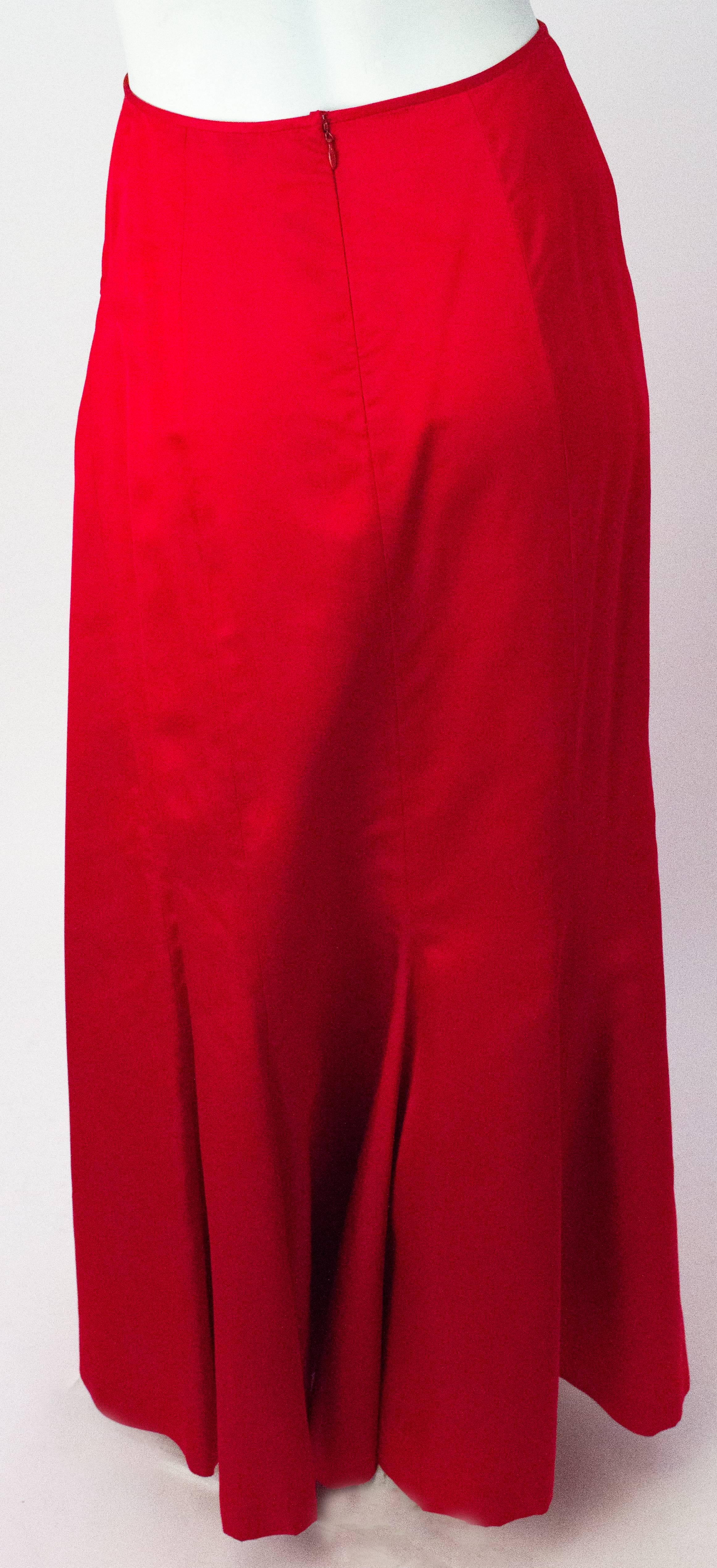 90s Melinda Eng Red Silk Skirt. 100% Silk Satin.