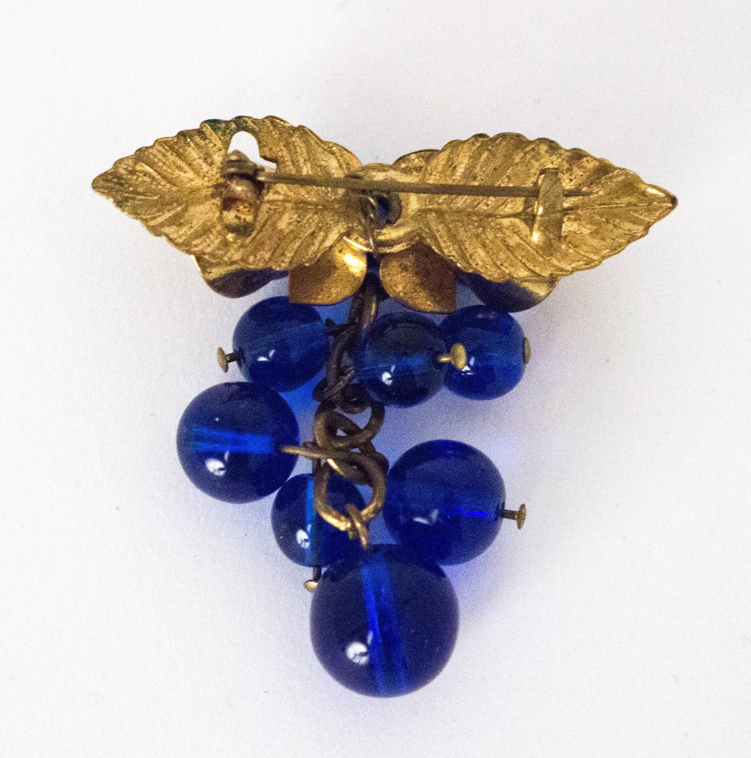 30s Cobalt Blue Glass Berry Brooch In Excellent Condition In San Francisco, CA