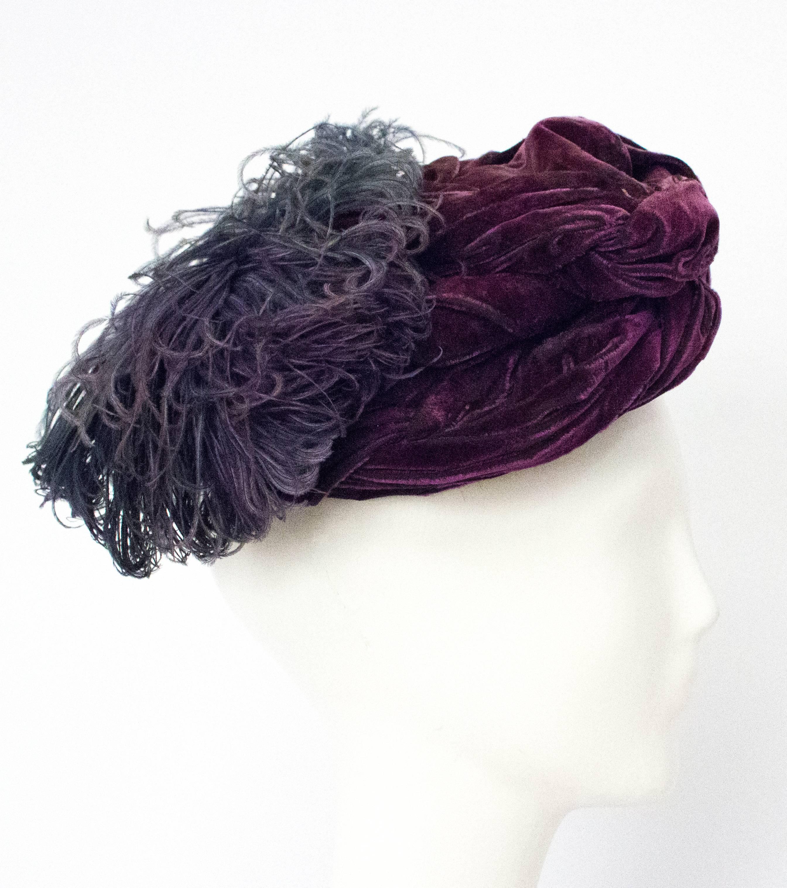 40s Purple Silk Velvet Turban In Fair Condition In San Francisco, CA