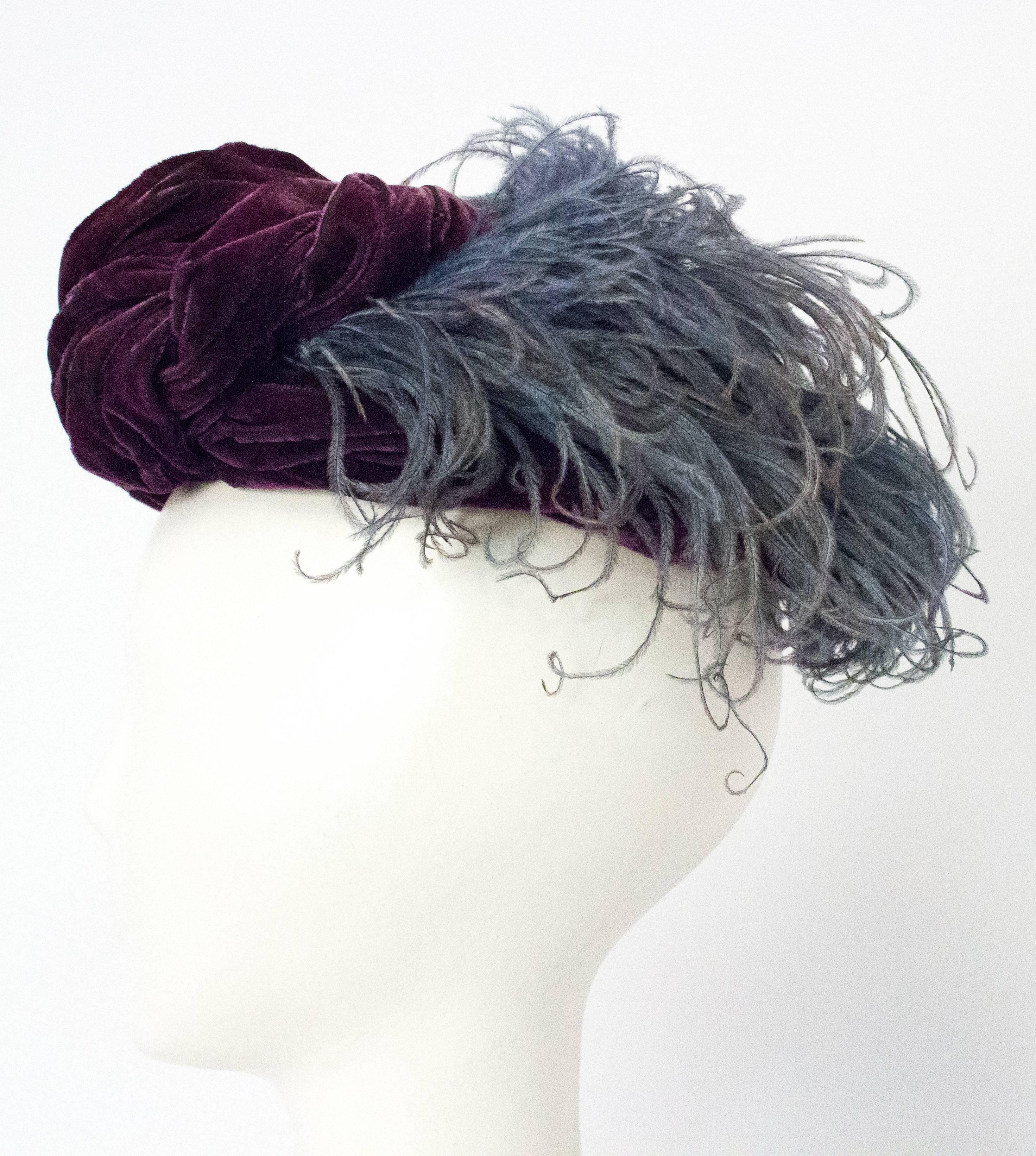 40s Purple Silk Velvet Turban 1