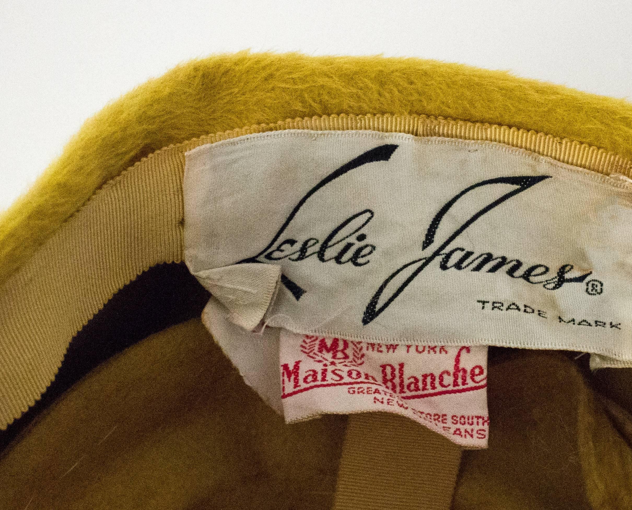  50s Leslie James Mustard Structured Hat with Metal Mess Trim  For Sale 2