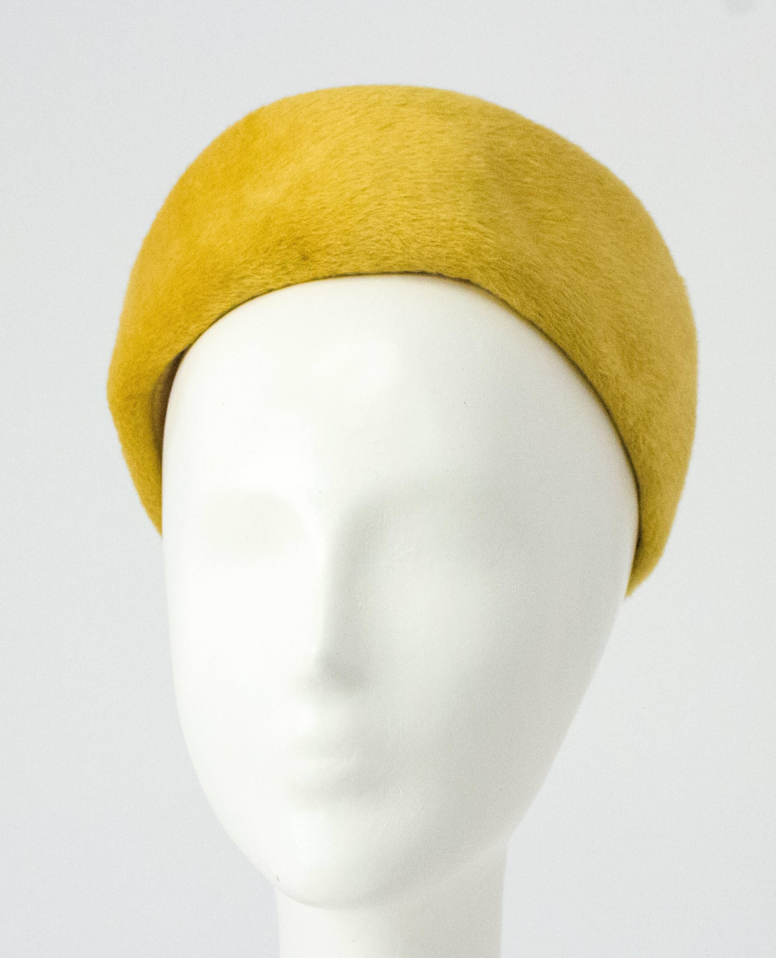 Orange  50s Leslie James Mustard Structured Hat with Metal Mess Trim  For Sale