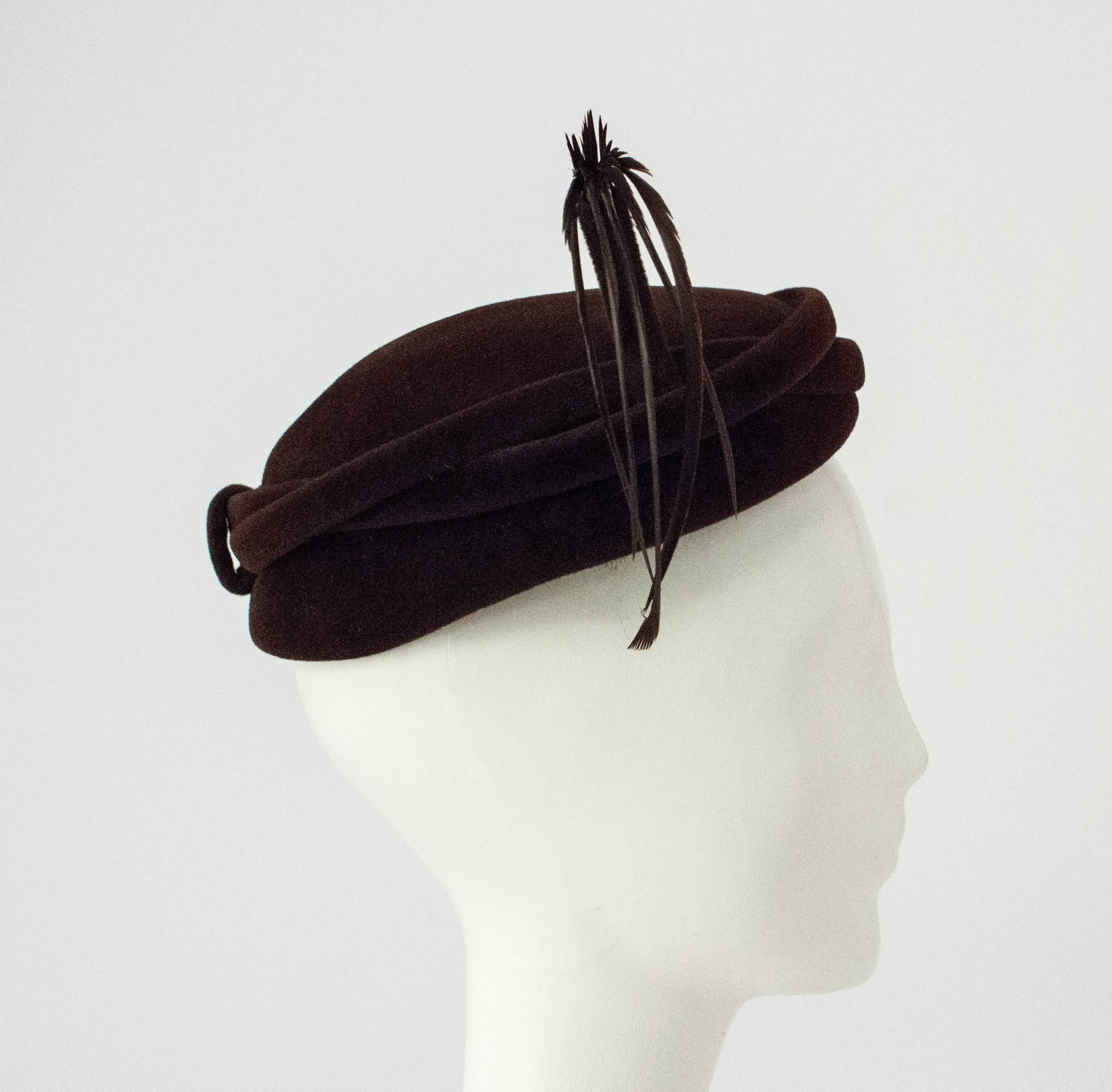 Women's 50s Italian Velvet Twist Brim Hat with Feather