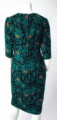 50s Green Wool Brocade Dress