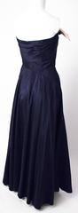 50s Navy Taffeta Strapless Gown with Pink Satin Hip & Bust Bow