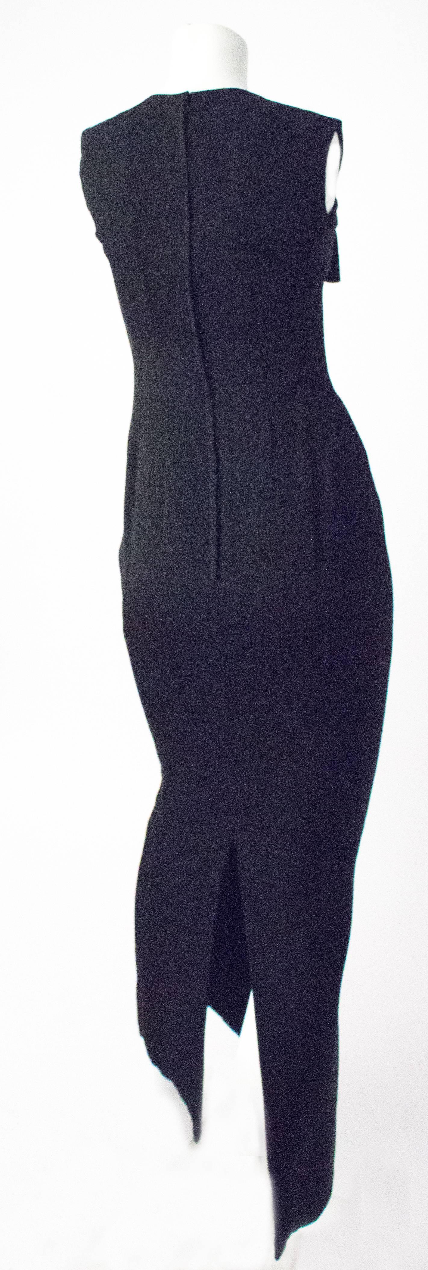 60s Black Bow Joseph Magnin Column Dress In Excellent Condition For Sale In San Francisco, CA