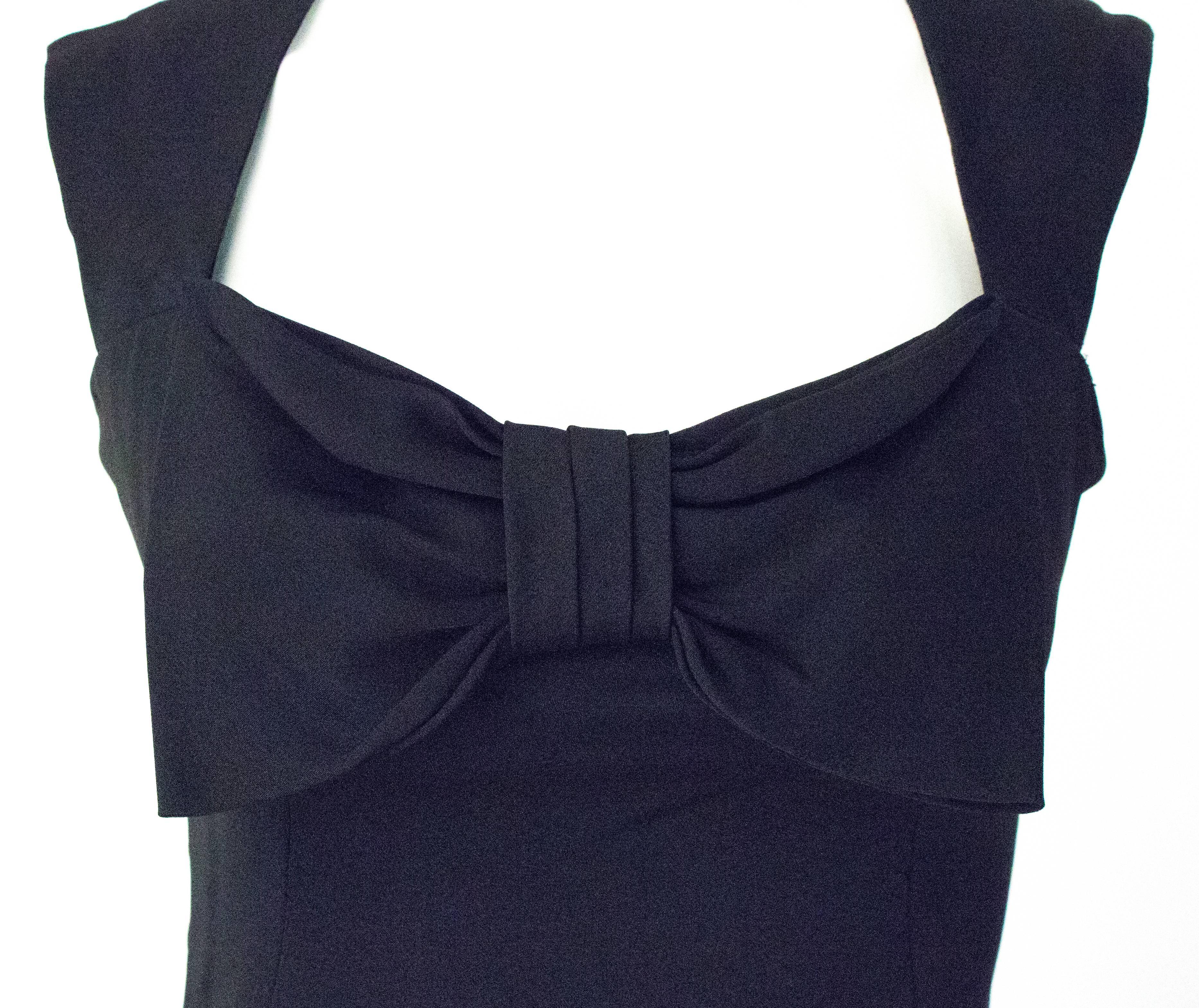 Women's 60s Black Bow Joseph Magnin Column Dress For Sale