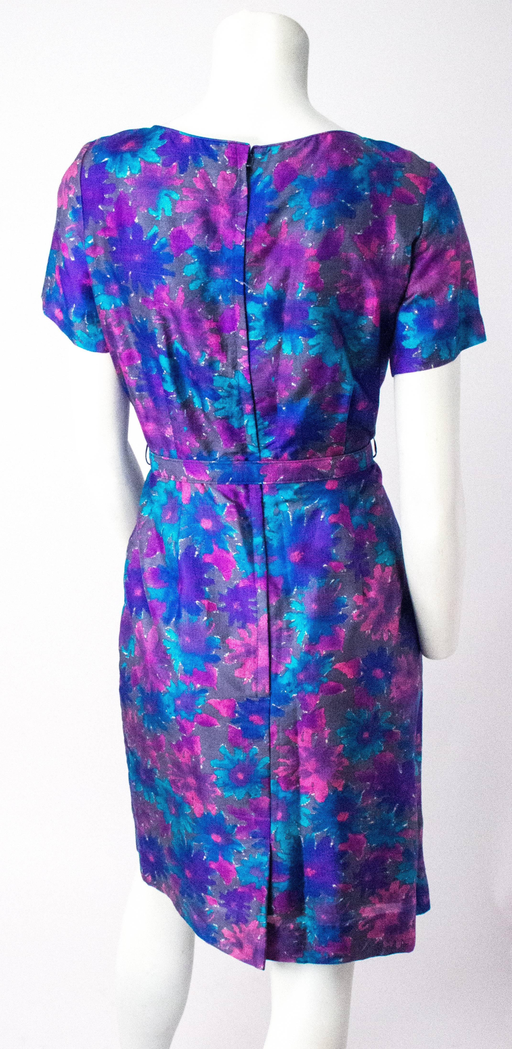 Purple 50s Silk Painterly Bolero and Dress Set For Sale