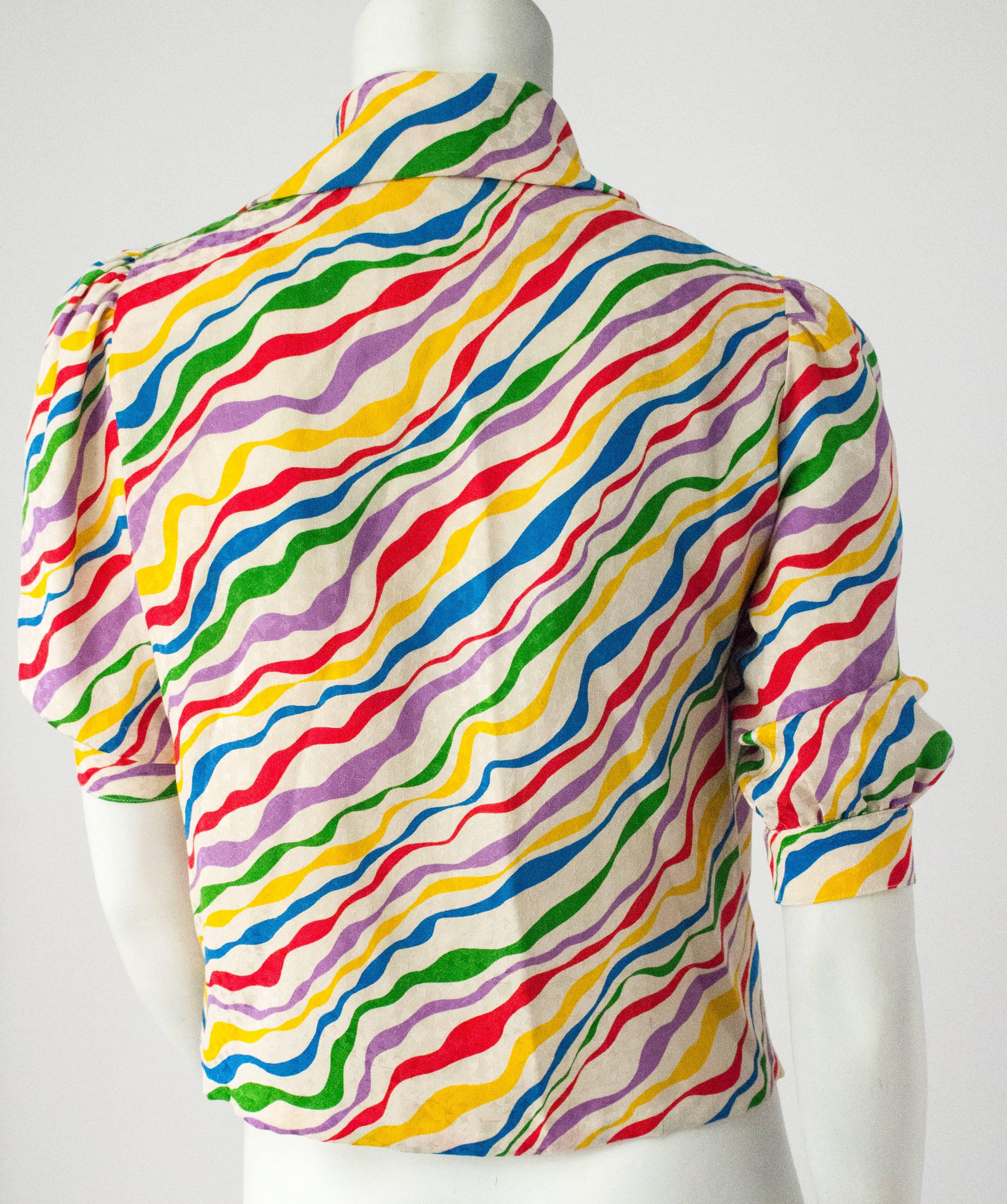 70s Nina Ricci Rainbow Wave Star Blouse In Excellent Condition In San Francisco, CA