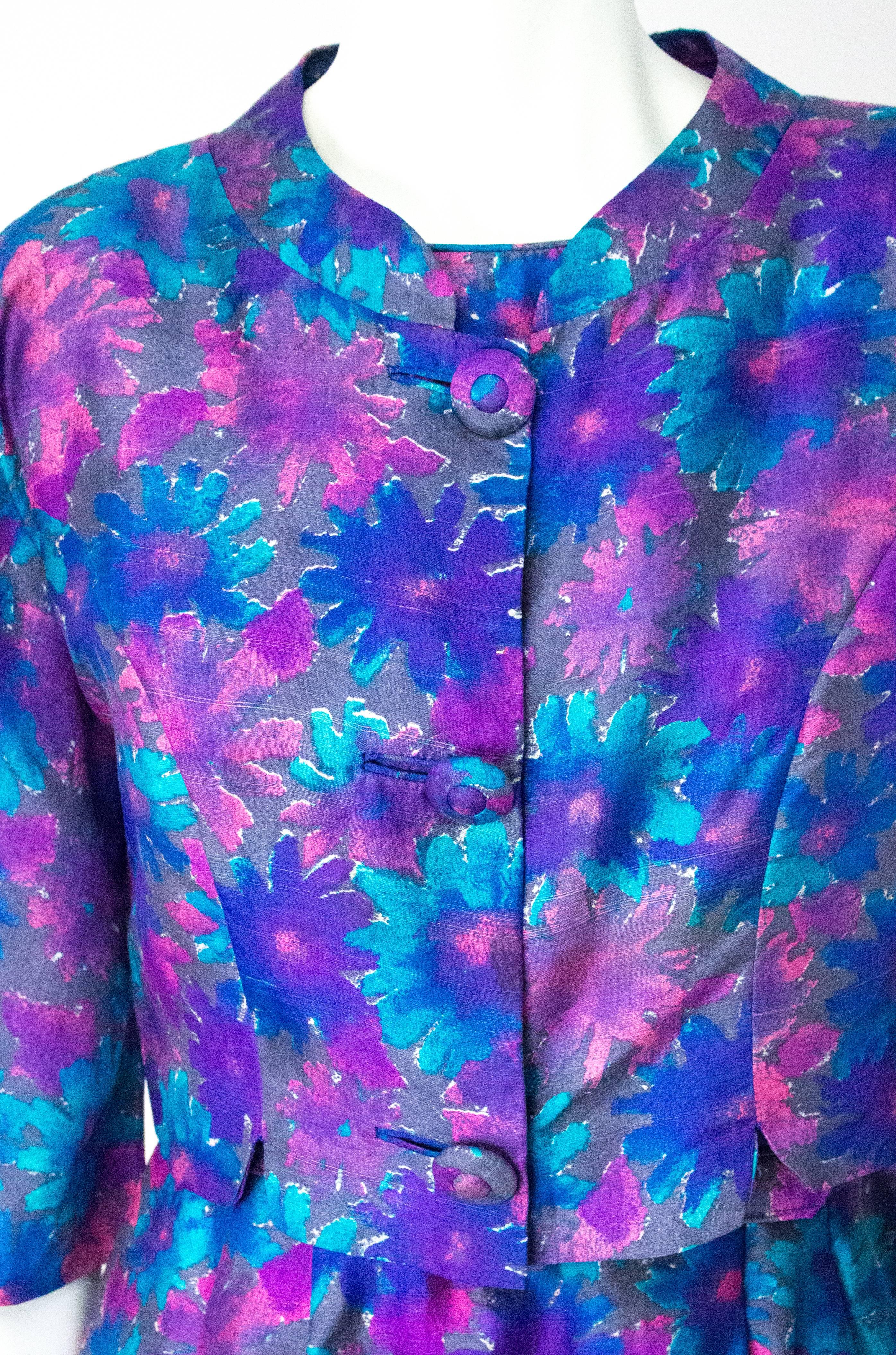 50s Silk Painterly Bolero and Dress Set In Excellent Condition For Sale In San Francisco, CA