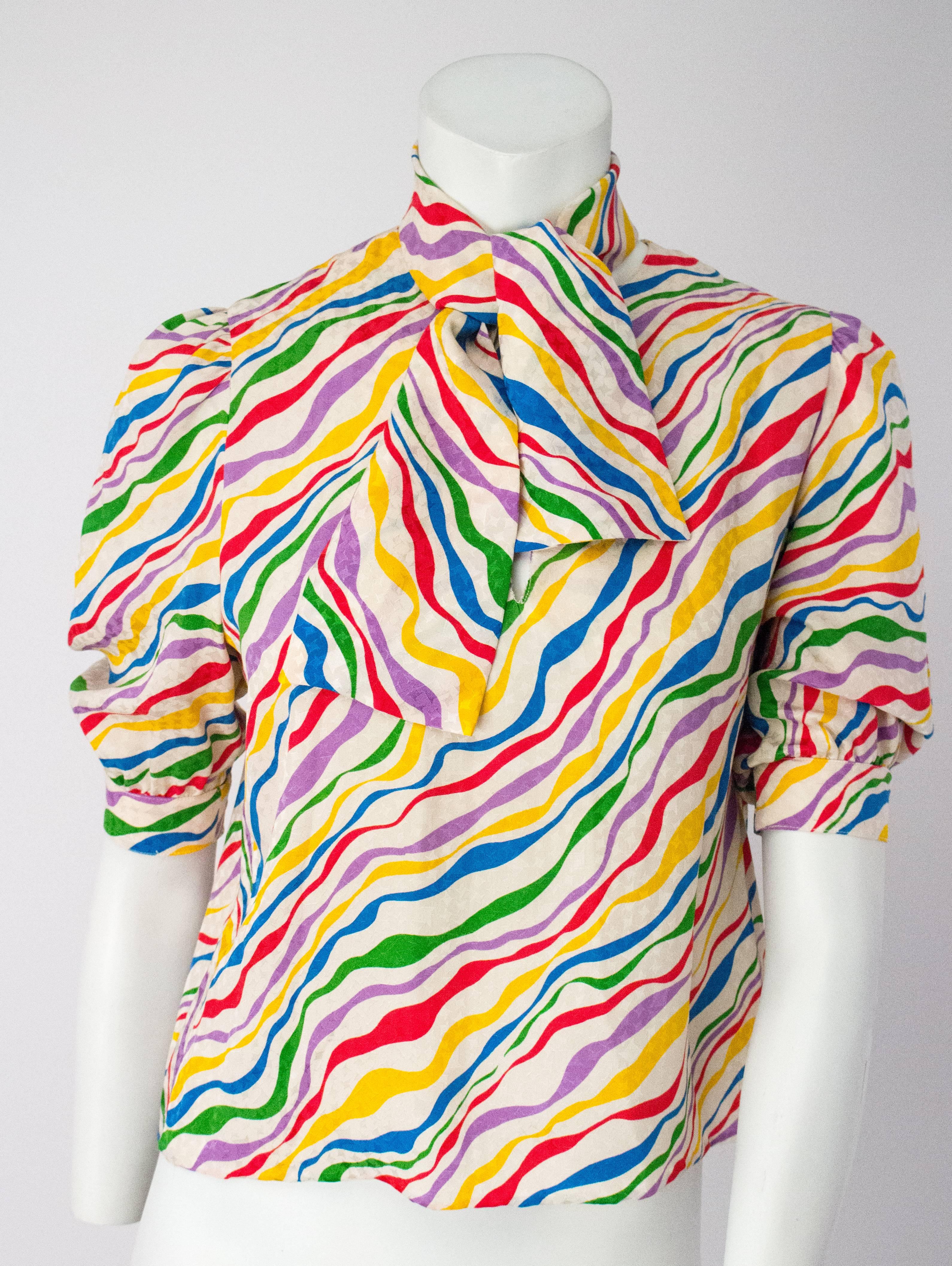 Beige 70s Nina Ricci Rainbow Wave Star Blouse