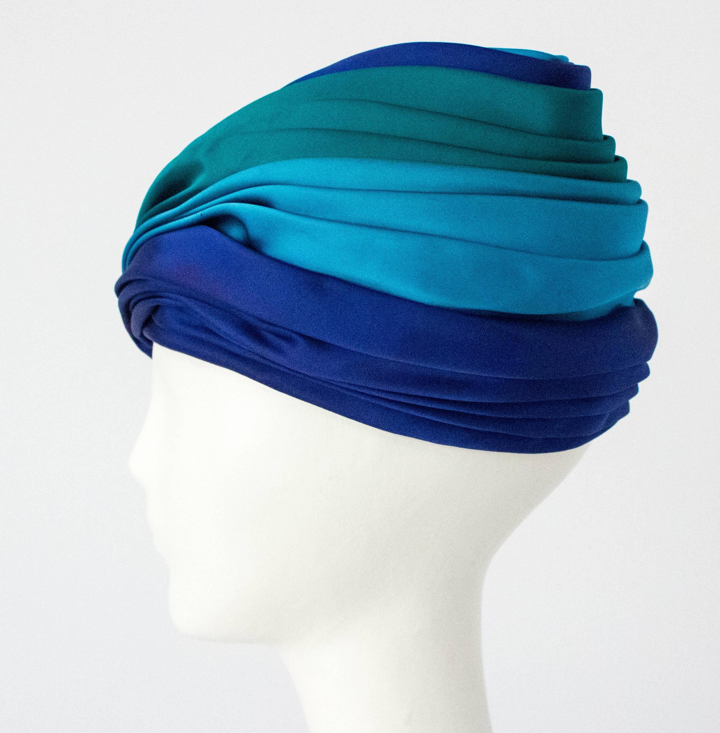 Blue 60s Christian Dior Silk Satin Turban 