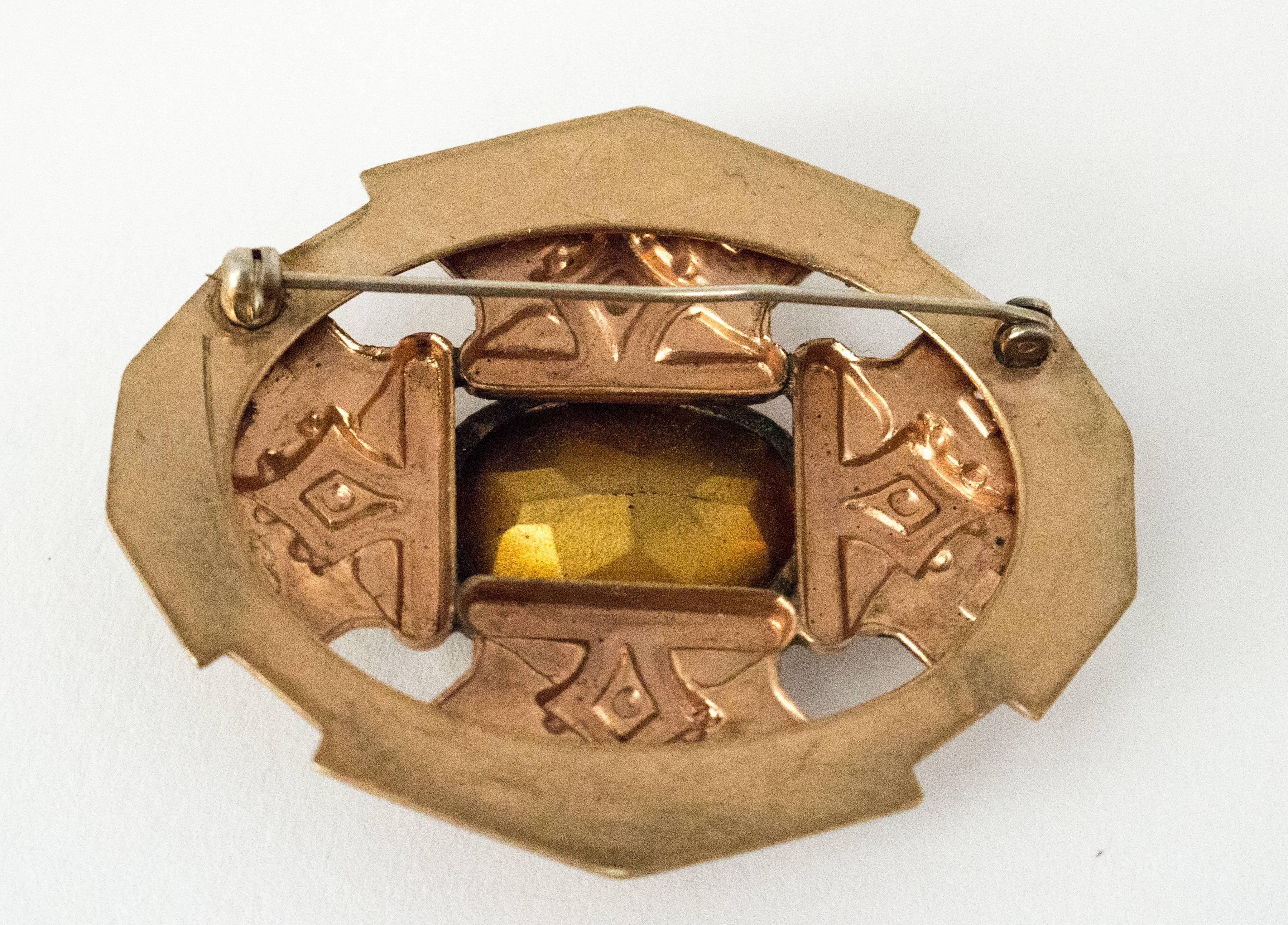 Pre 1920s Edwardian Amber Colored Glass Stone Brooch For Sale at ...
